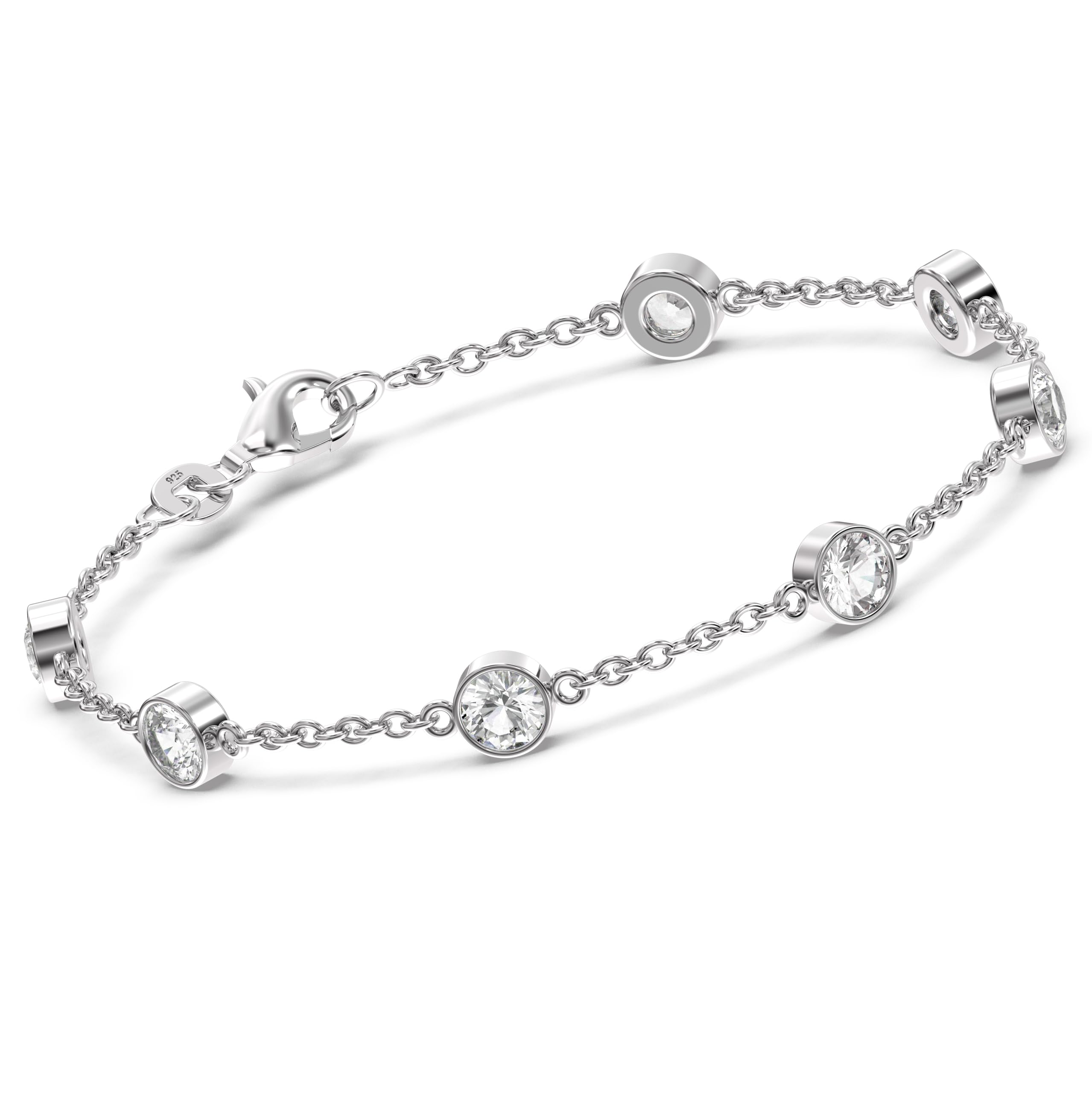 LeCalla925 Sterling Silver CZ Station Bracelet Lightweight Classic Italian Pearl Zirconia Bracelet for Women Mom Grandma Sisters