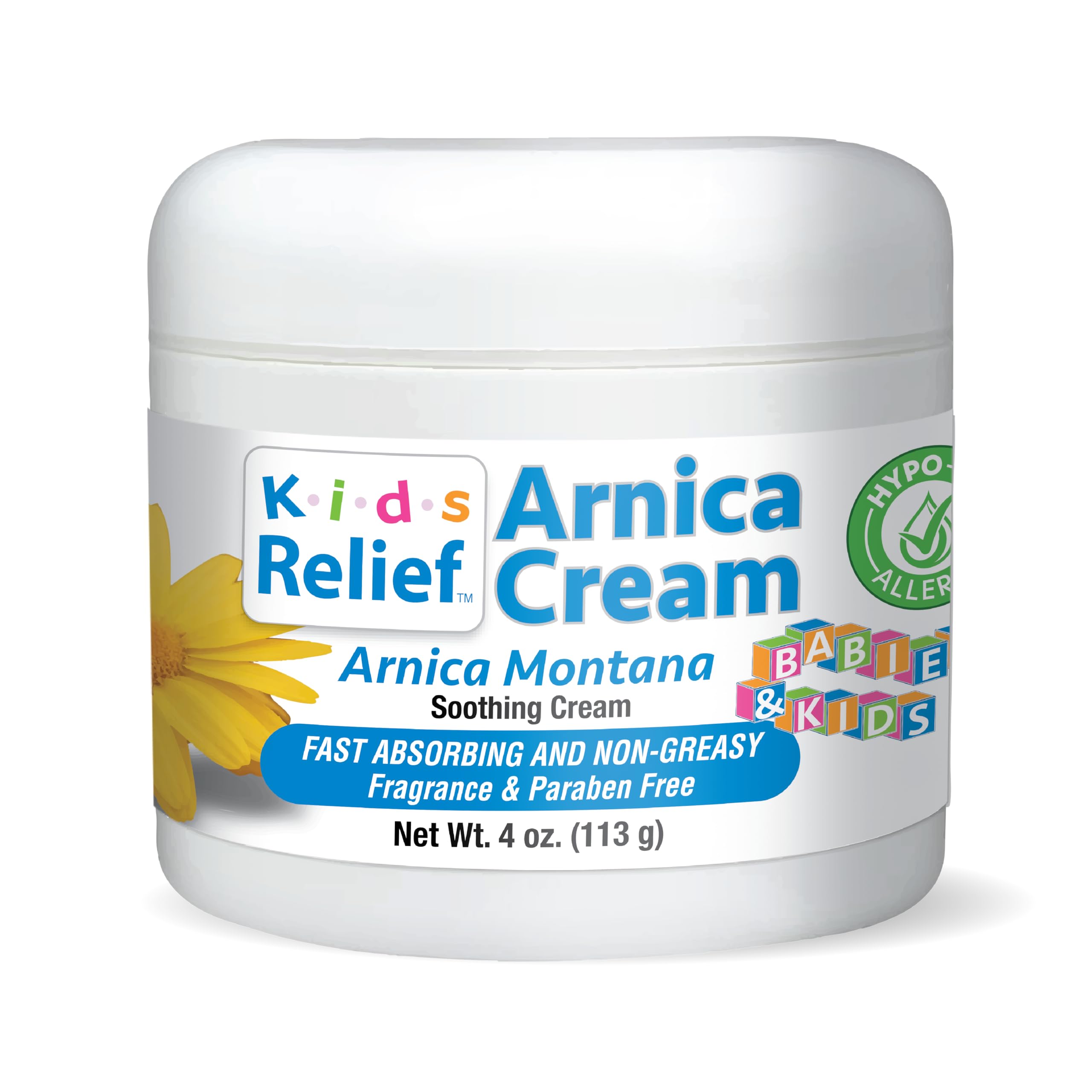 Kids Relief Arnica Cream, Natural, Soothing, Non Greasy, Hypo-Allergenic and Unscented Pain Relief Cream for Bumps and Bruises, 4 oz (Pack of 1)