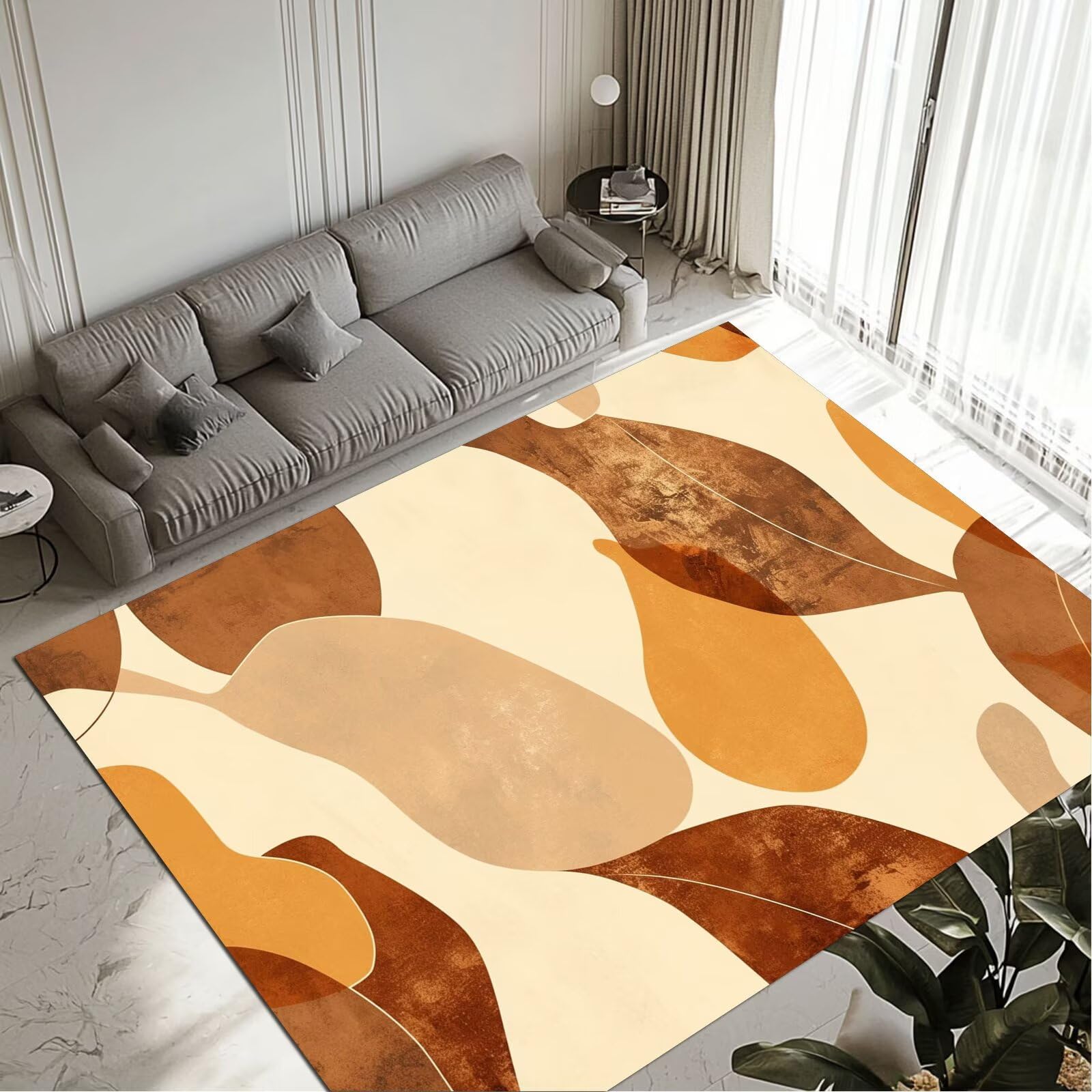 Tapis orange 140x200cm grand modèle lavable et antidérapant pour salon et salle à manger