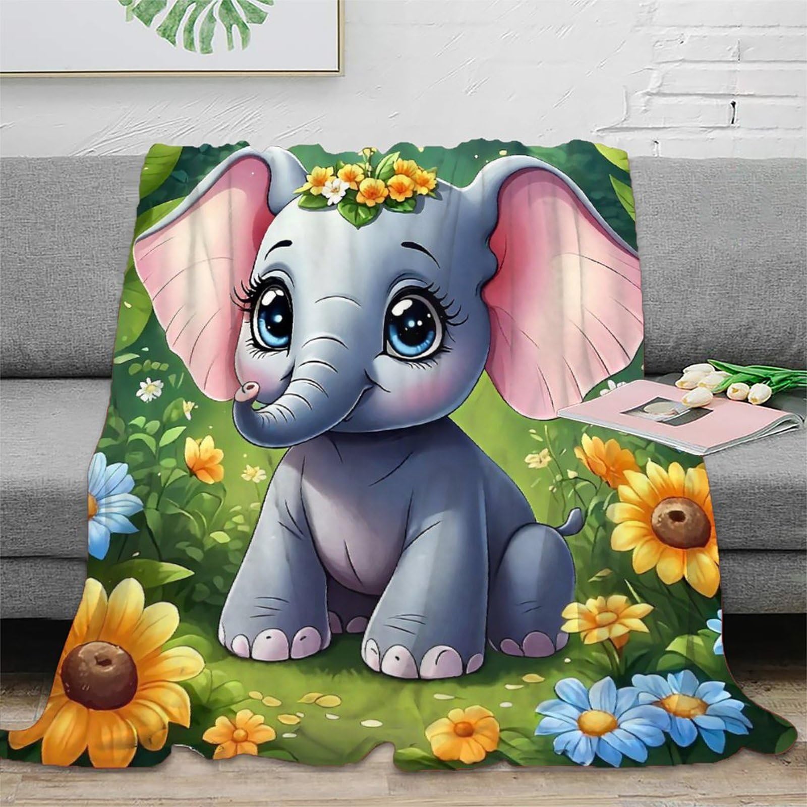 Couverture éléphant 3D en micropeluche douce 100x130cm