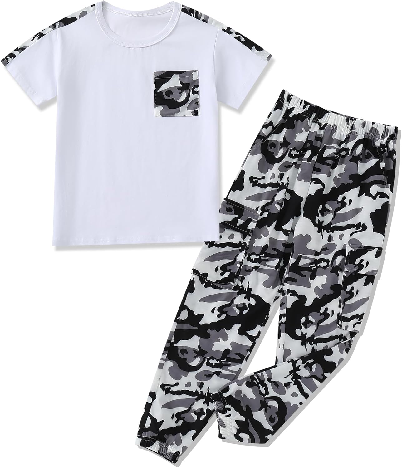 mksodopy Boys Clothes,Boy outfits 2-Piece Camouflage Short-Sleeved T-shirt Camouflage Pant Teen Boys Clothing