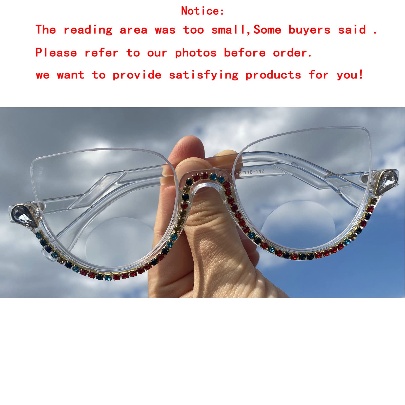 mincl 2Pcs Cat Eye Bifocal Reading Glasses for Women Bling Rhinestone Magnified Blue Light Blocking Reader Glasses (2pcs-colorful&white, 2.5, multiplier_x)