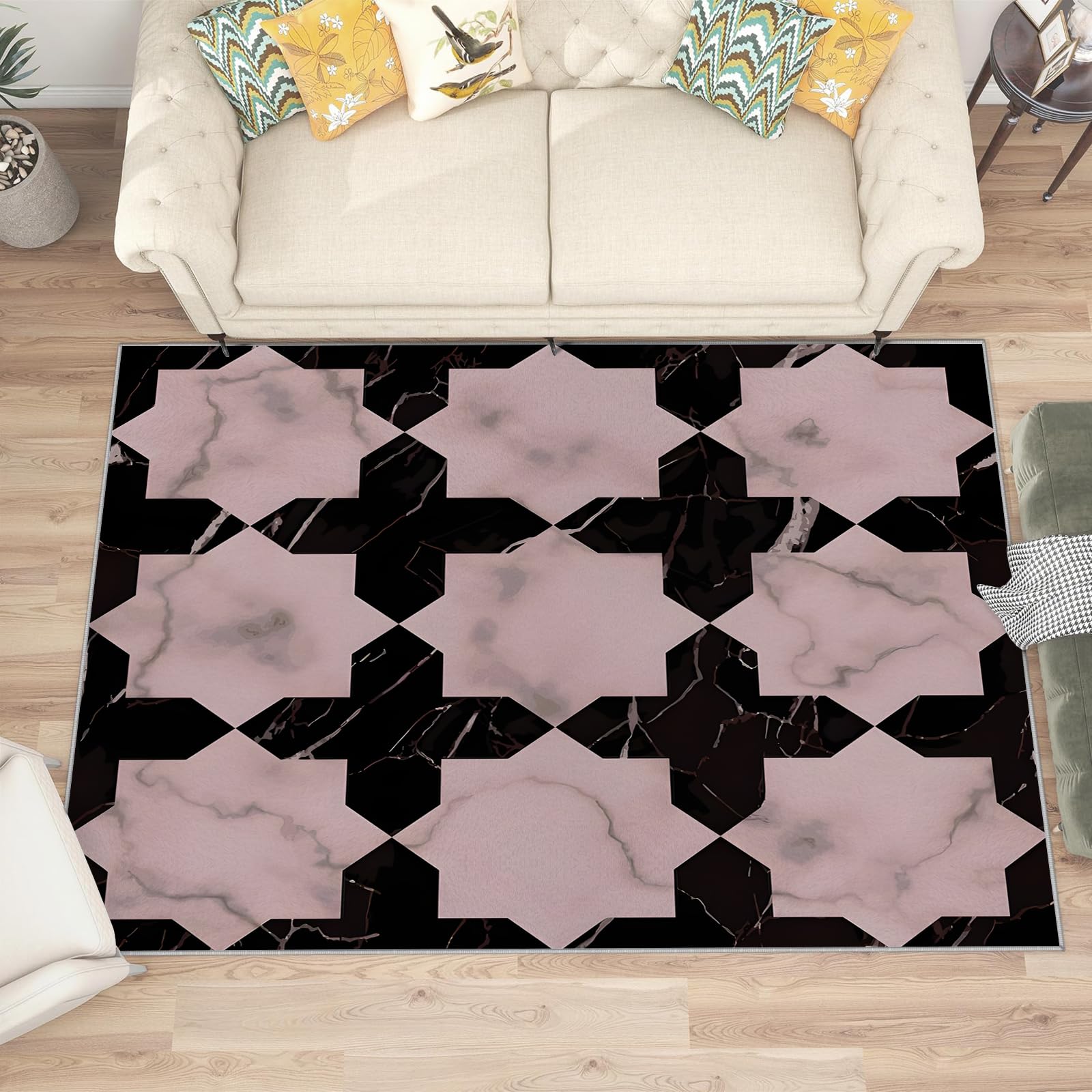 Großer waschbarer Kurzflor-Teppich 200x300 - Marmor Teppiche - Modern Dünn Saugfähig Vielseitig Carpet für Wohnzimmer Schlafzimmer Oder Als Bettvorlege S-114