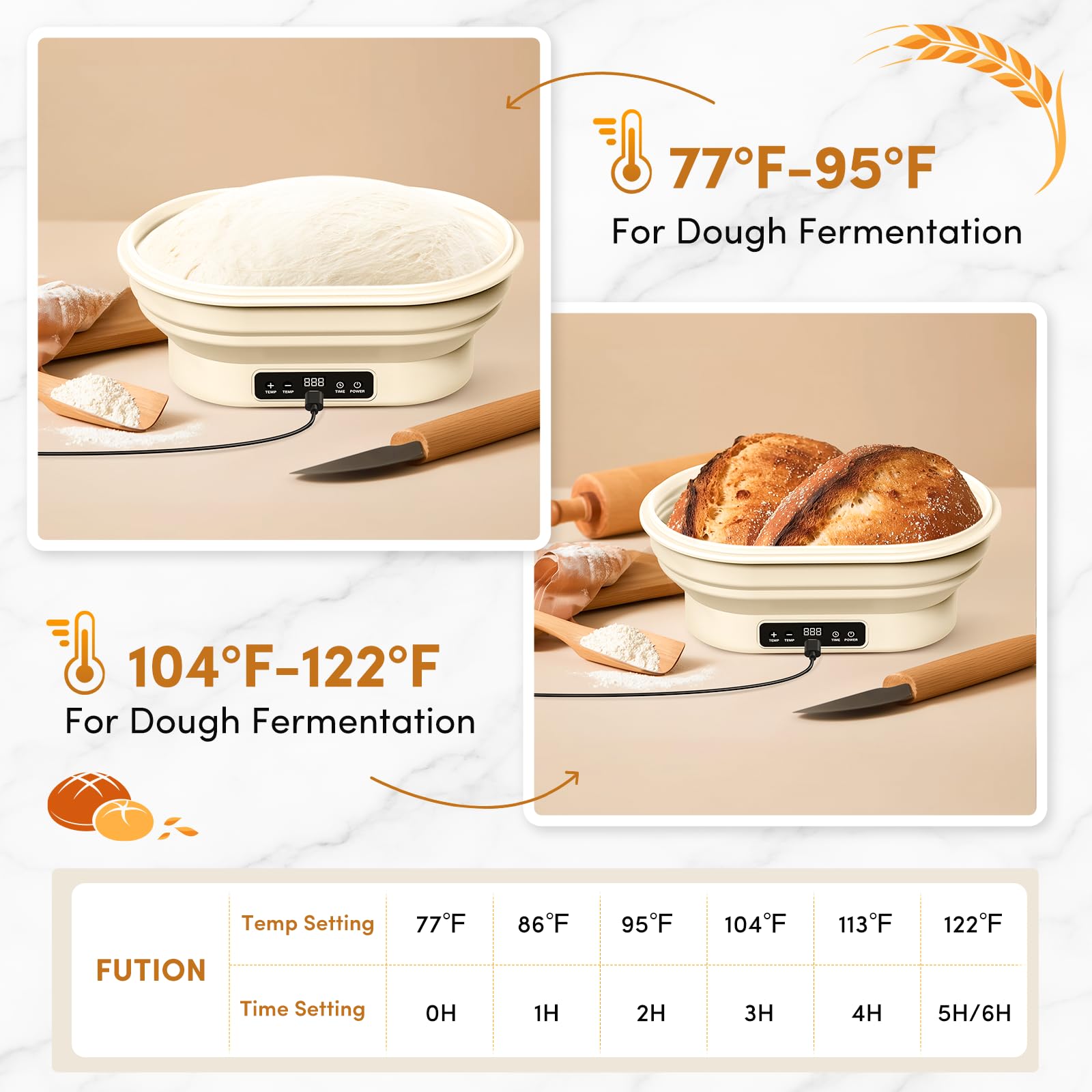 Calentador de masa madre premium con cuenco plegable de silicona para cocina: esencial para hornear en casa con compatibilidad con tarro Weck y tapete de calefacción para fermentación controlada