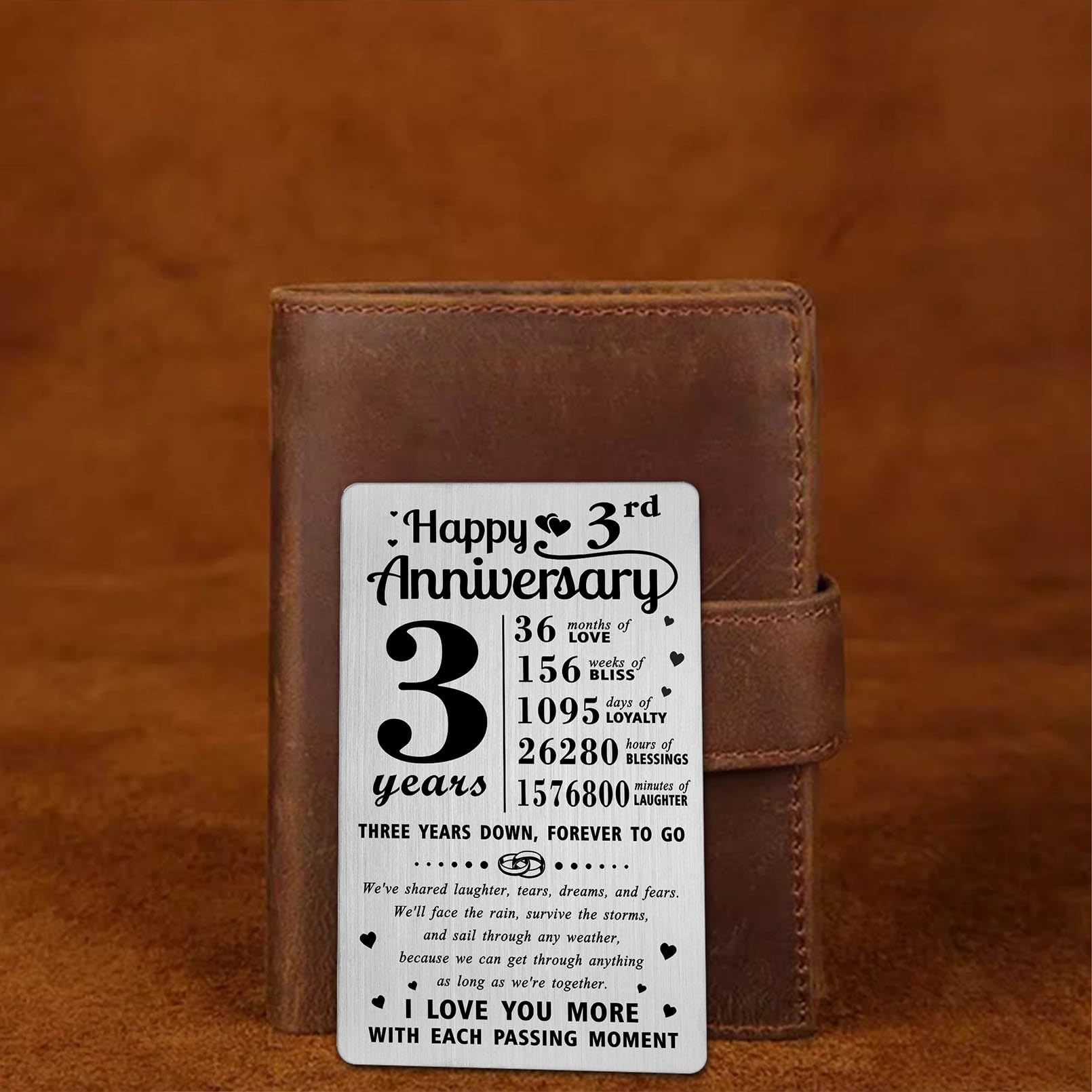 Richesele 3rd Anniversary Card, Happy 3 Year Wedding Anniversary Wallet Card - Image 4