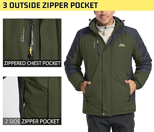 Miniatura 4 de TACVASEN Chaqueta de esquí de nieve para hombre, chaquetas de invierno a prueba de viento, abrigo de nieve de forro polar cálido impermeable con