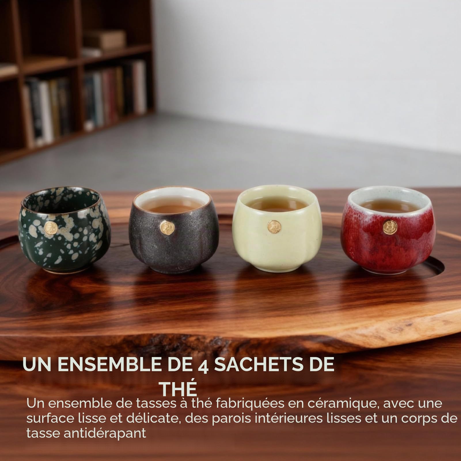 Lot de 4 tasses à thé japonaises, tasses à thé en céramique pour la maison, le bureau, les cadeaux, les sakés tasses à thé