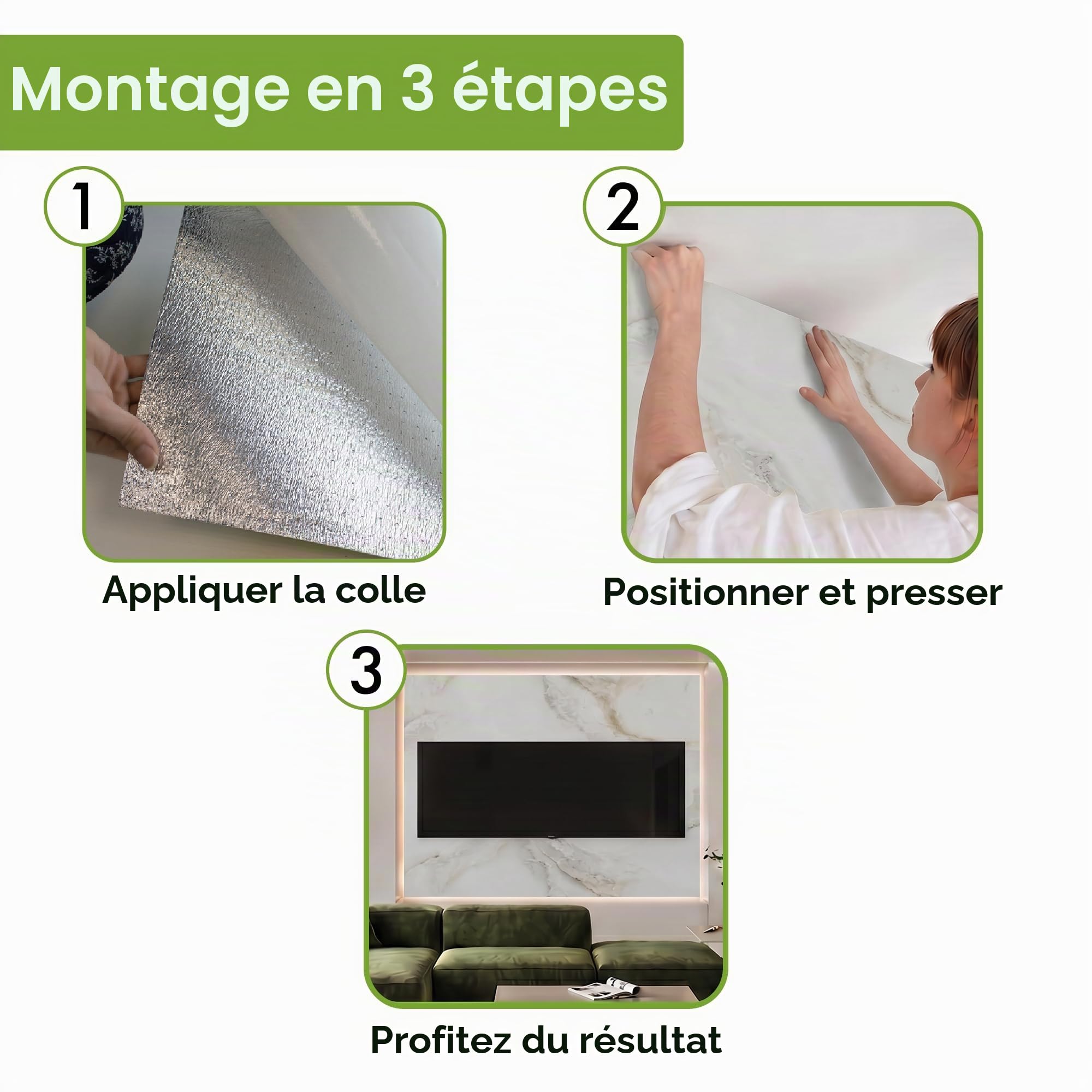 Grace Baltic Lot de 6 panneaux muraux autocollants, élastiques, 1,08 m², en PVC, aspect marbre, décoration murale, épaisseur 2 mm, blanc/marron