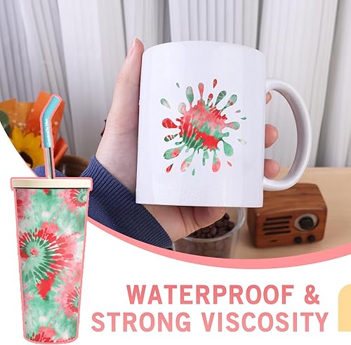 Miniatura 5 de Tintnut Rollo de vinilo permanente de teñido anudado, 12 pulgadas x 5 pies, hojas de vinilo adhesivas con patrón de remolinos verdes y rojos para