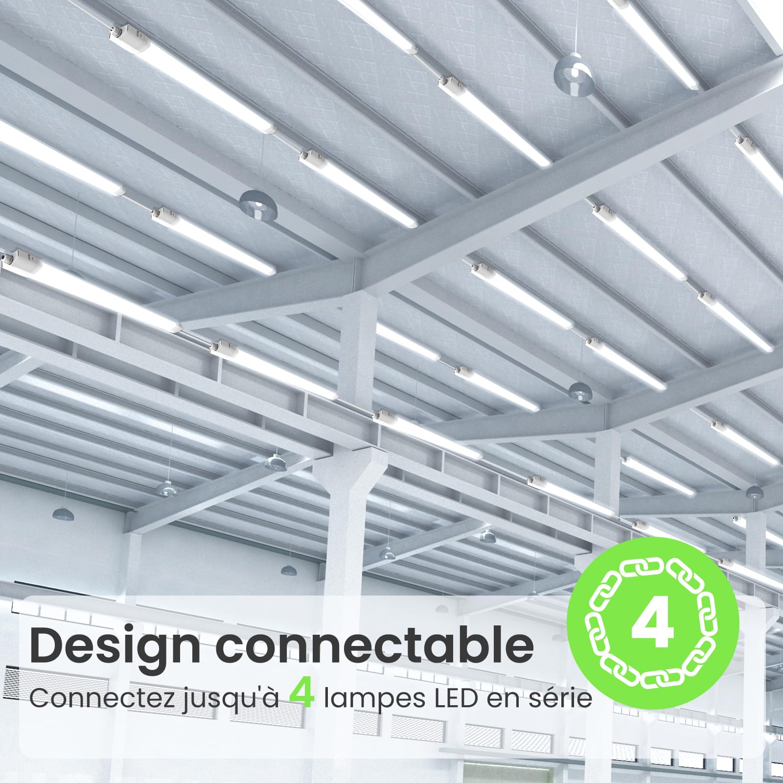ALUSSO Lot de 2 Réglette LED 150 cm,3CCT Lumen réglables Tubes pour bureau | AC 220-240V,3000K/4000K/6500K,3300LM/5280LM/6600LM réglables,4 lampes en série,neon led pour garage,Cave,entrepôt, atelier