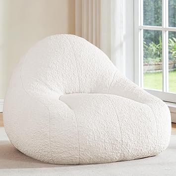 4FT Large Bean Bag Chair for Adults - Big Boneless Floor Chair with Foam Filling, Oversized Bean Bag Sofa for Reading and Gaming in Bedroom, Living Room, Dorm, White