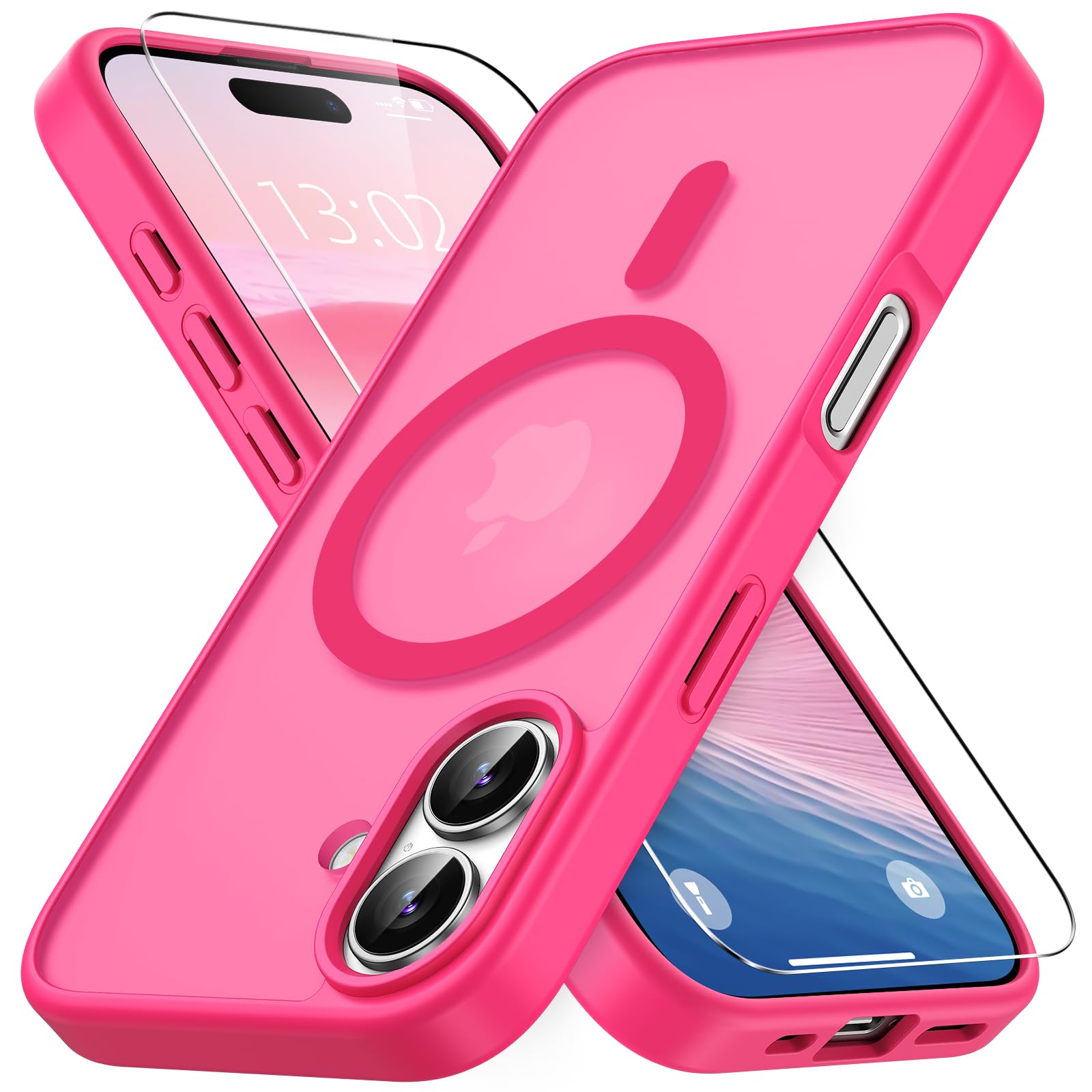 Vansdon Cover Magnetica per iPhone 17 con 1 Pezzi Vetro Temperato, Compatibile con Magsafe, Protezione anticaduta di livello militare, Custodia Traslucida Opaca Sottile Antiurto-Rosa shocking