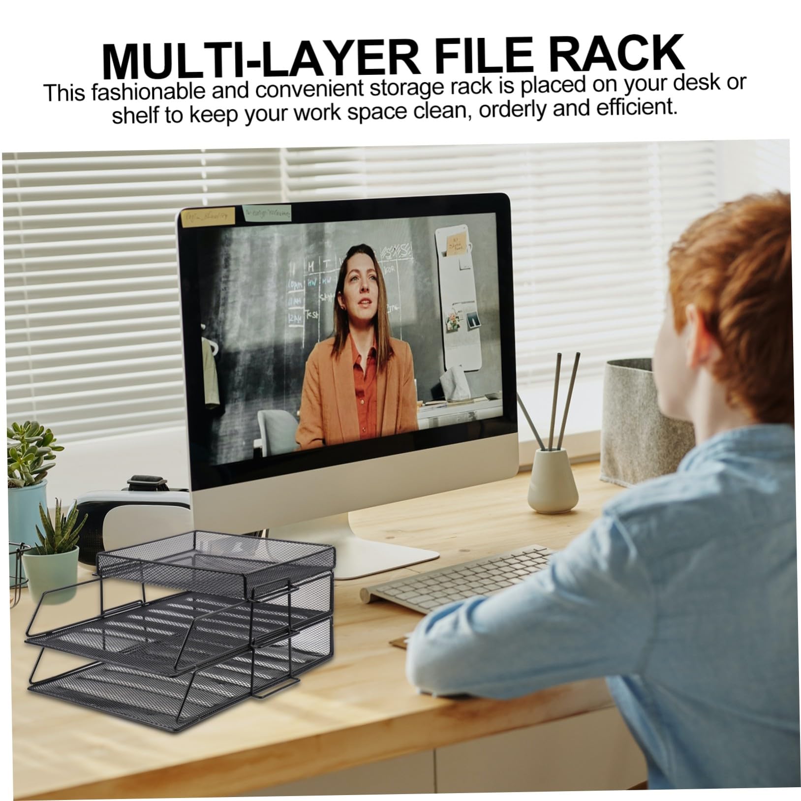 Portadocumenti da Scrivania in Metallo Nero Design a Rete Multipla, Organizzatore per File e Documenti Ufficio, Scaffale Portaoggetti Regolabile