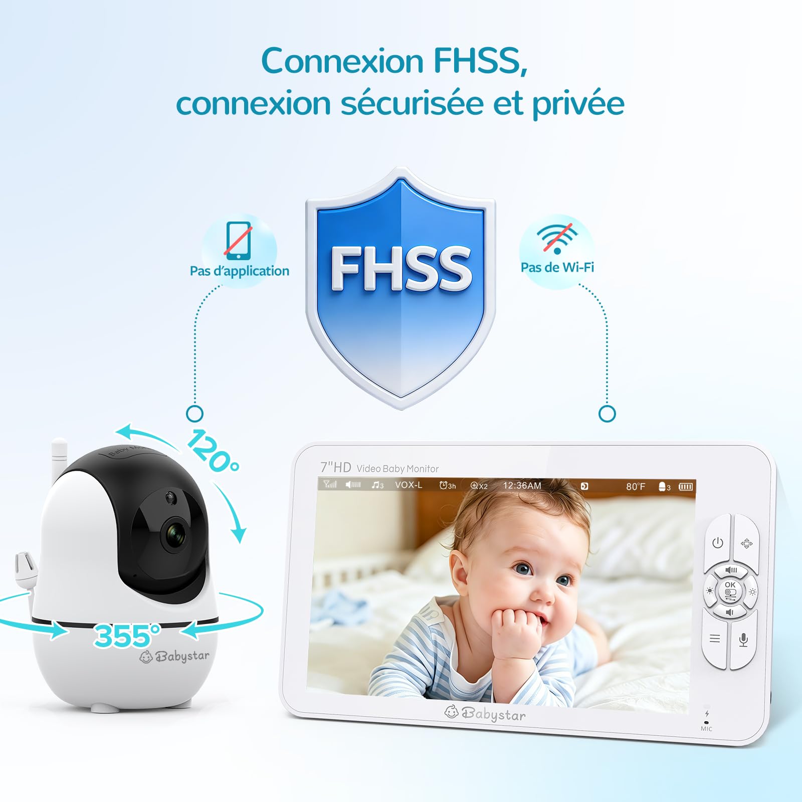 Babystar Camara Vigilancia Bebe con 7" 1080P HD Pantalla Vigilabebés con Cámara, Sin WiFi,Monitor de Video para Bebé Sin WiFi, Batería de 4000mAh, Audio Bidireccional, Zoom 4X, Visión Nocturna, VOX
