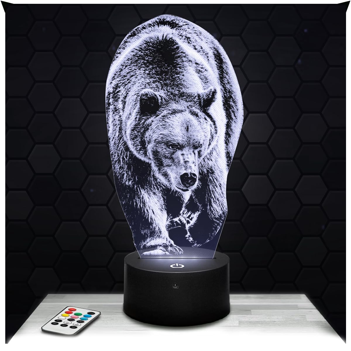 Lampephoto.fr - Ours 3D Lamp Animal Touch Night Light Led, 3D Hologram Effect, Christmas Birthday Gift Idea for Boy or Girl, Room Decoration Object
