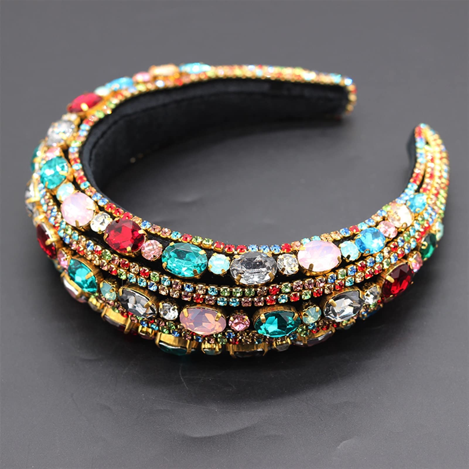 Haarreife Stirnbänder Schwere Industrie Schwamm mit Strasssteinen barocke Mode Stirnband Farbe Strass Schwamm übertriebene haarreihne Styling-Zubehör (Metal Color : 1)