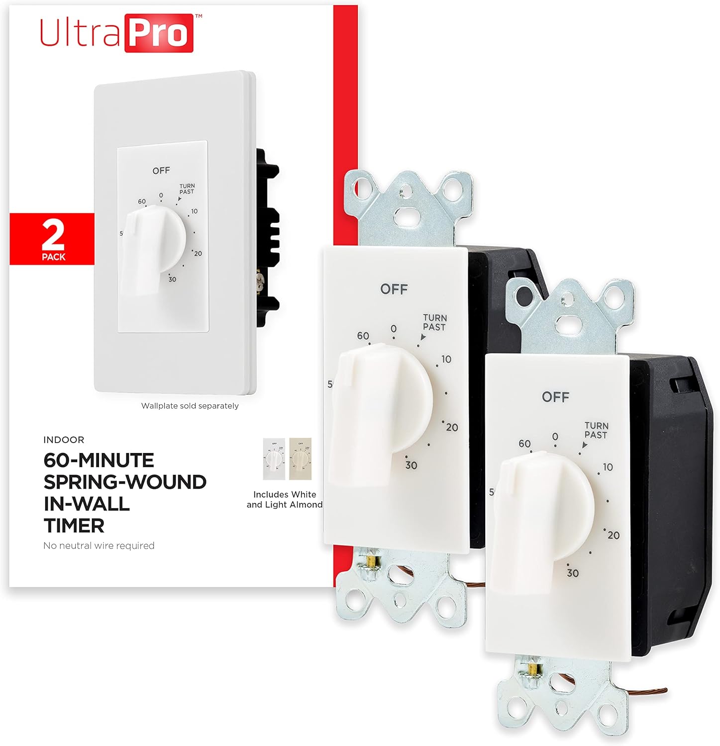 UltraPro 24-Hour Mechanical in-Wall, Dial Timer, 30-Minute Intervals, Push Pins, Neutral Wire Required, Override Switch, Single-Pole, Ideal for Lights, LED, CFL, 41092, White. : Everything Else