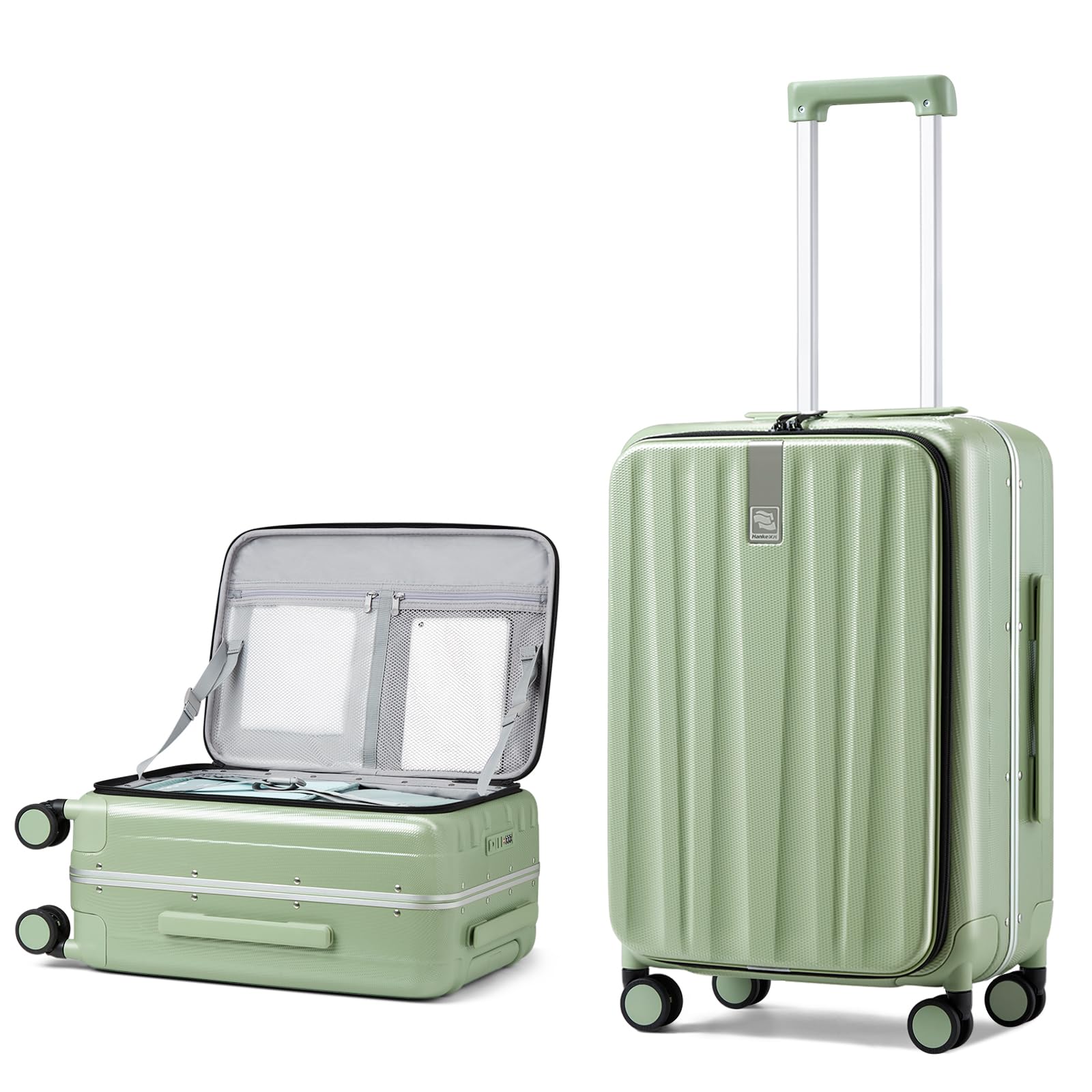 Hanke Handgepäck Koffer PC Hartschalenkoffer mit 360° Spinner Rädern Frontöffnung Reisekoffer