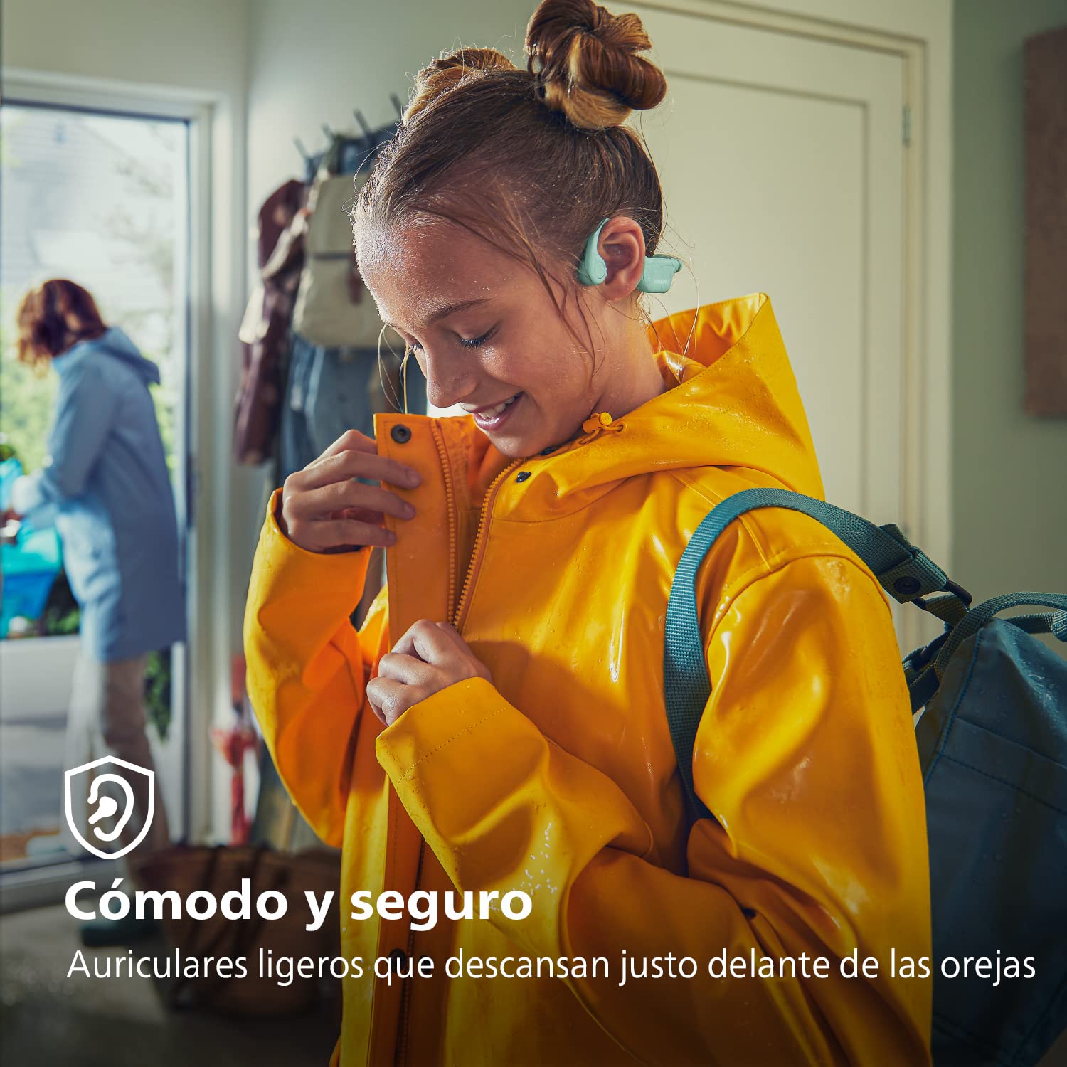 Philips TAK4607GR/00 Auriculares Inalámbricos Abiertos para Niños, Protección IPX5 contra el Agua y hasta 5 Horas De Reproducción, Control Parental, Banda De Sujeción Ajustable, Verde
