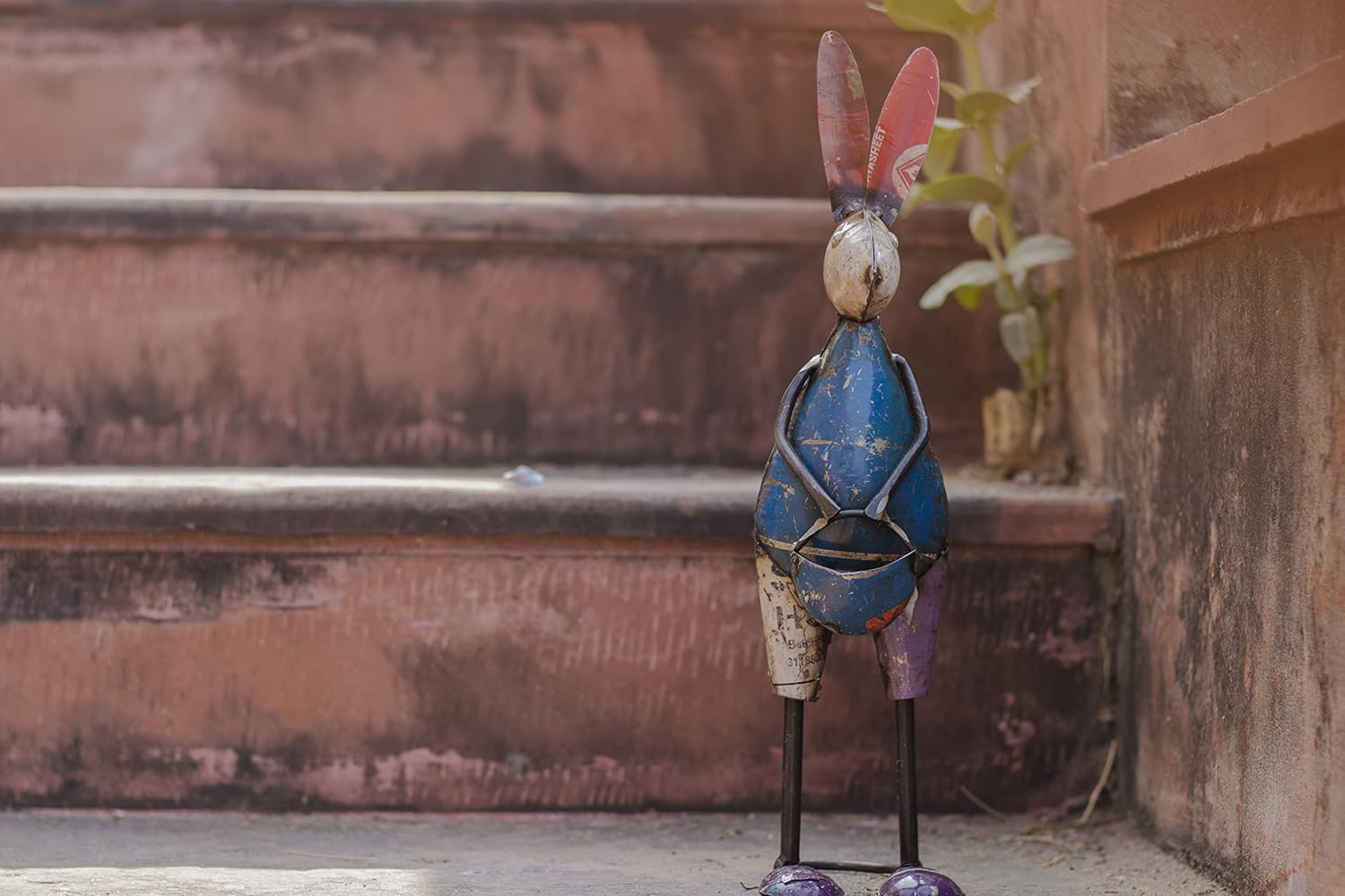 DeKulture Recycled Iron Rabbit with Bag Decorative Collectible Figurine Showpiece Beautify Home Office Easter Décor| 4X3.5X14 (LWH) Inches