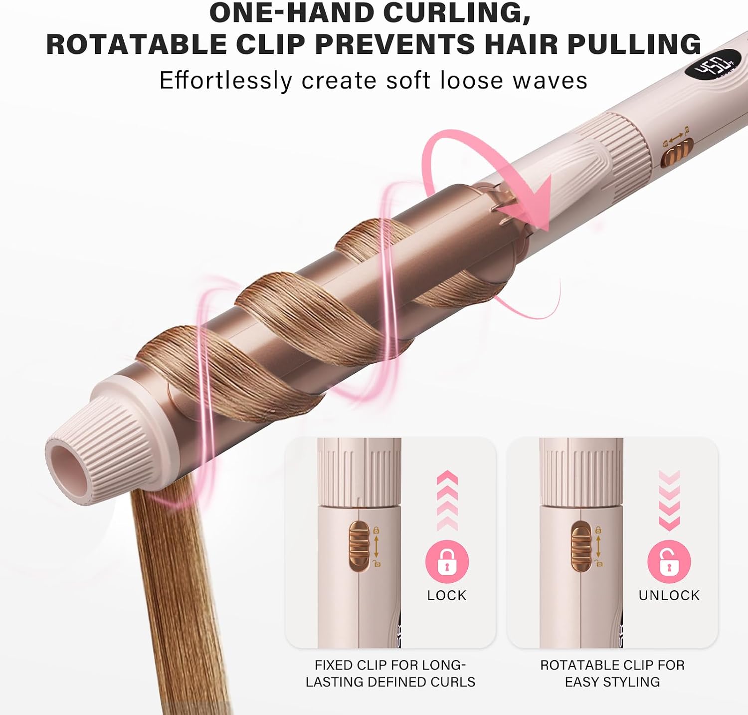 K&K 1.25" Curling Iron for Long Hair - Dual Voltage Curling Iron