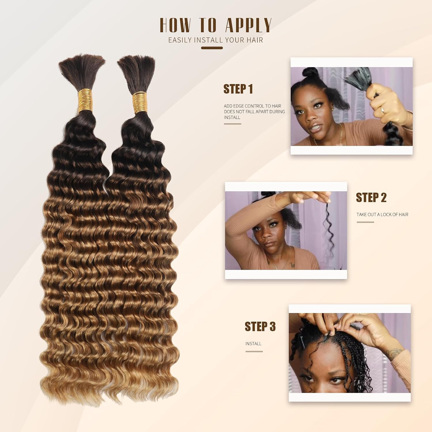 Ombre T4-27 Deep Wave Human Braiding Hair 18 Inch, 16A 100% Human Hair Bundles for Black Women, Soft Curly Crochet Braiding Hair for Bohemian Braids