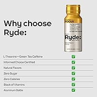 Vista 6 de Ryde Focus Shot Sabor a naranja L-teanina y ginseng Cafeína de té verde Vitaminas B2 y B7 0 calorías, 0 azúcar Shots de 2 FL OZ Apoya