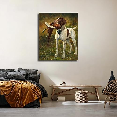 Miniatura 4 de Póster impreso con texto en inglés "A Hunting Dog with a Pheasant" (Un perro de caza con un faisán) - Lienzo decorativo moderno para dormitorio