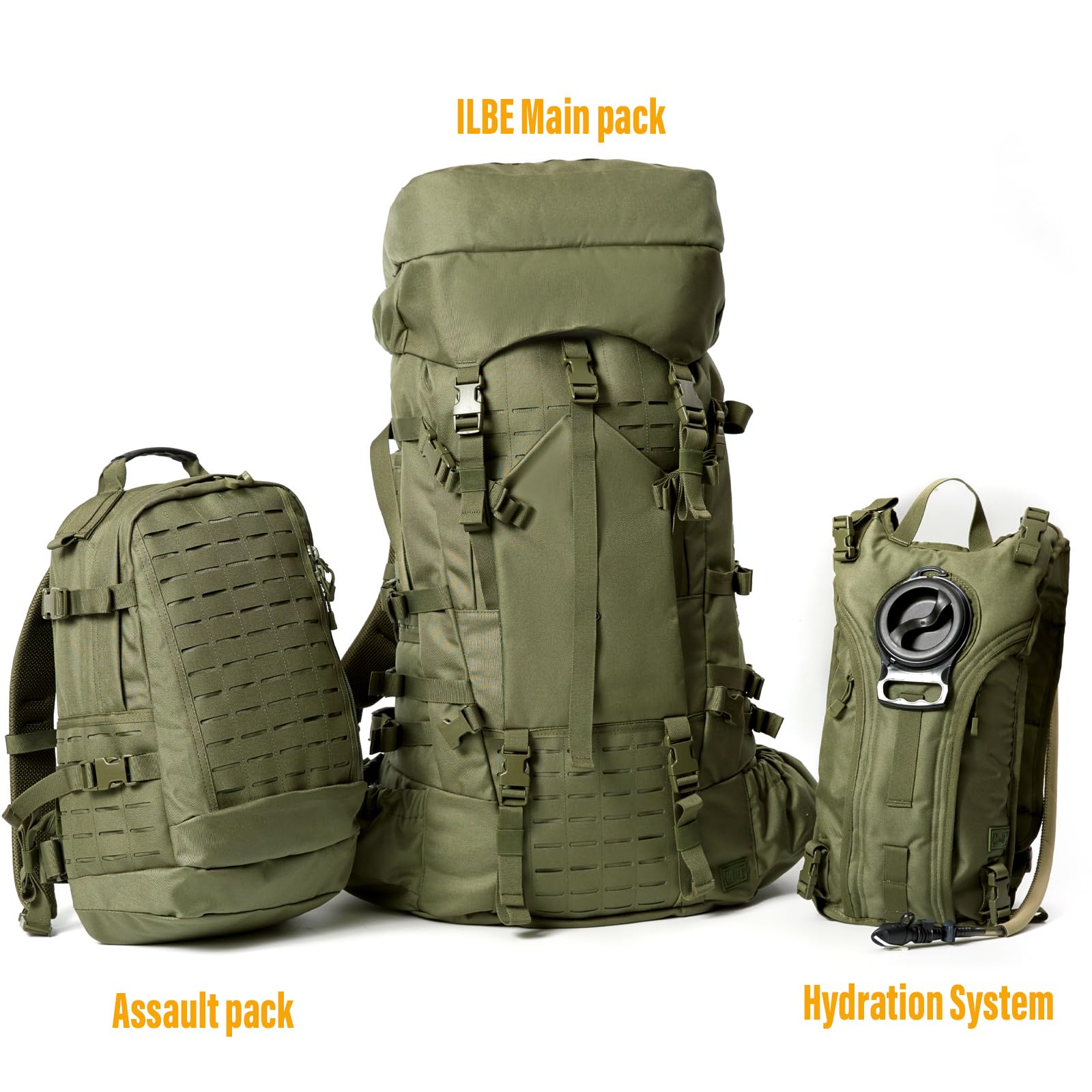 MT Military Army Large Rucksack with Detacheable Assault Backpack Hydration Pack Shoulder Straps and Waist Belt Metal Frame