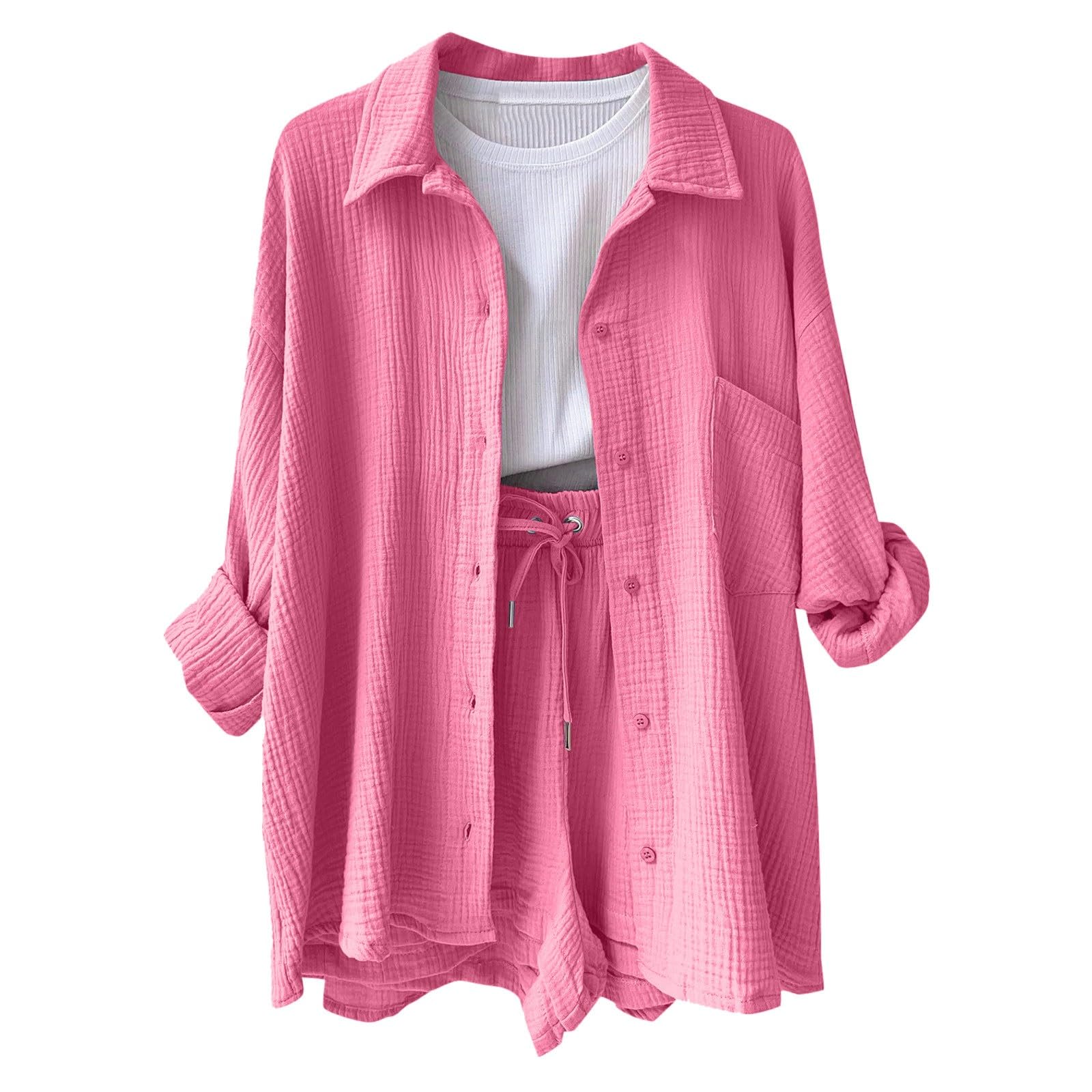 Generisch Traje elegante de dos piezas para mujer, traje de verano, ropa de 2 piezas, conjunto de blusa, top + pantalones cortos Y2k Aesthetic Clothes Loungewear Traje Traje Traje de dos Piezas Mujer