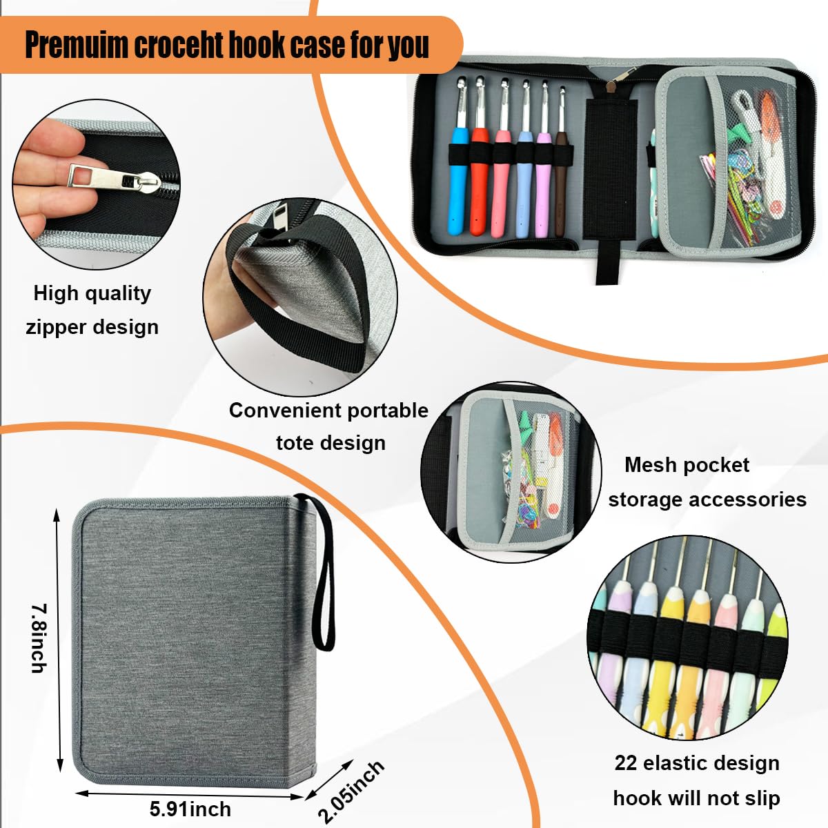 Mdoker Juego de ganchos de ganchillo de 21 tamaños, gancho ergonómico con estuche para manos artríticas, juego completo de ganchillo para principiantes y amantes del ganchillo (0.8 mm-10 mm)