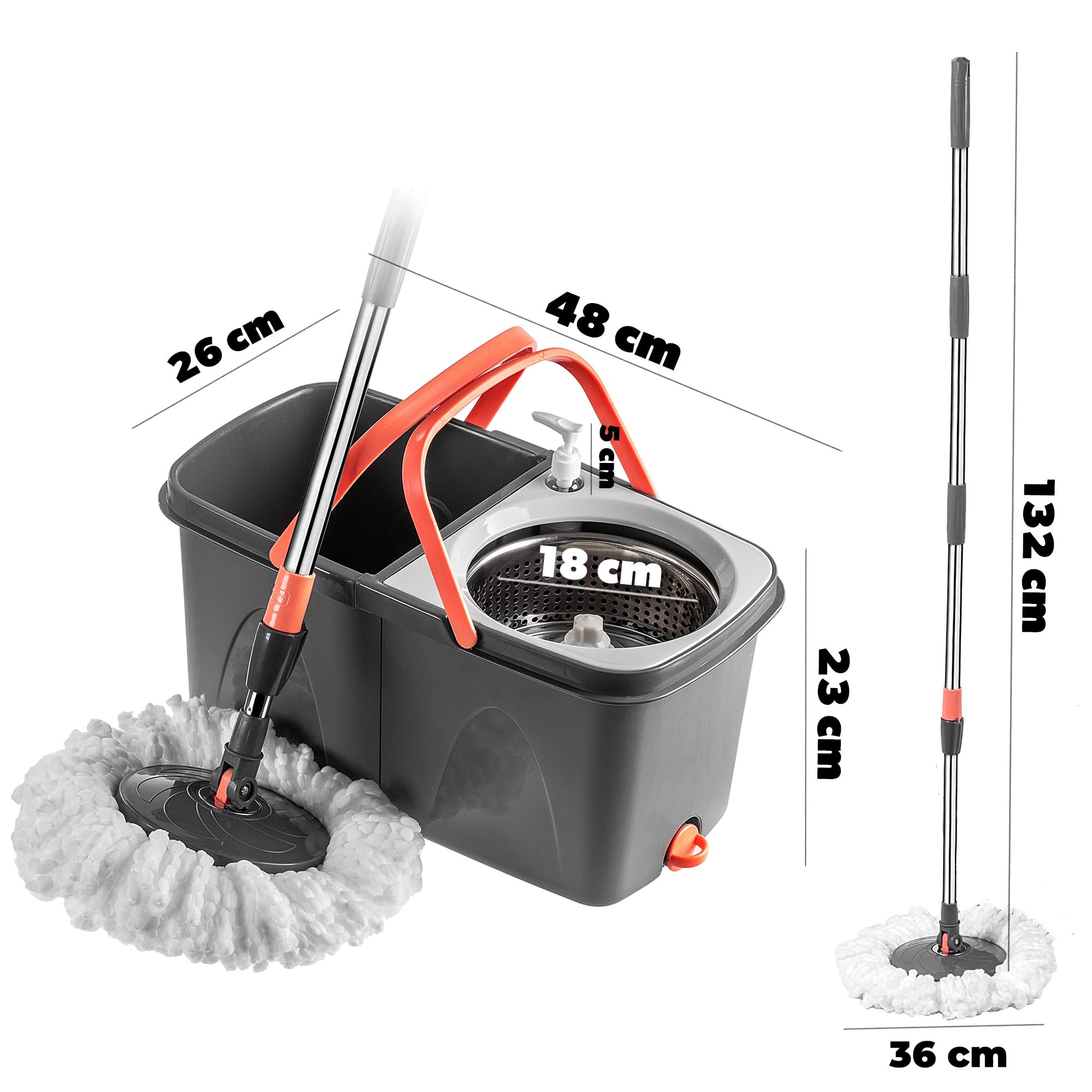 KADAX Balai serpillère rotatif avec fonction essorage, serpillère avec seau à double chambre, serpillère à manche télescopique, serpillère avec seau