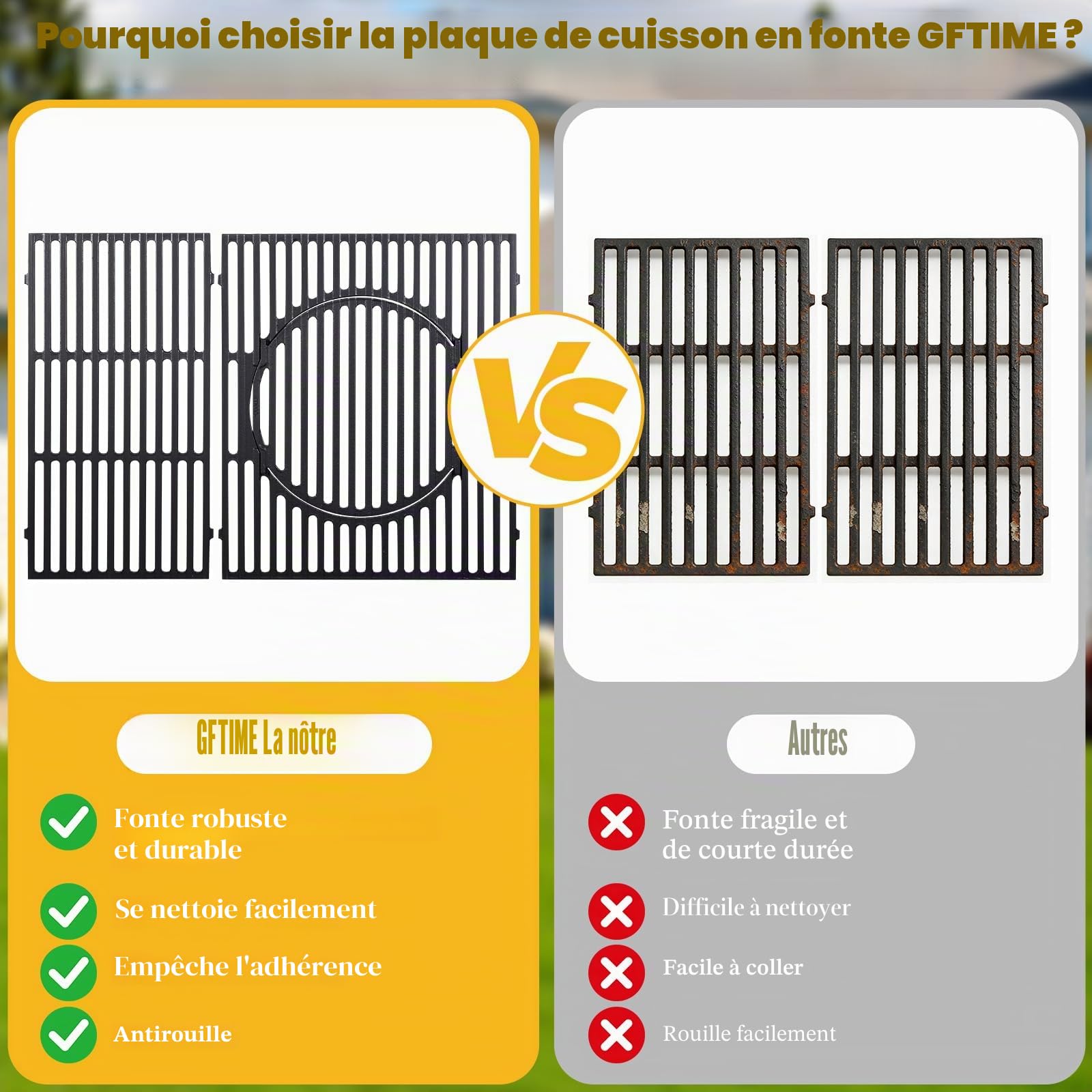 GFTIME Switch Grid 66095 Grille de cuisson en fonte 48 x 67,8 cm pour Weber Genesis II E-310, S-310, LX E-340/S-340, 310/335, EX315, grille en fonte massive