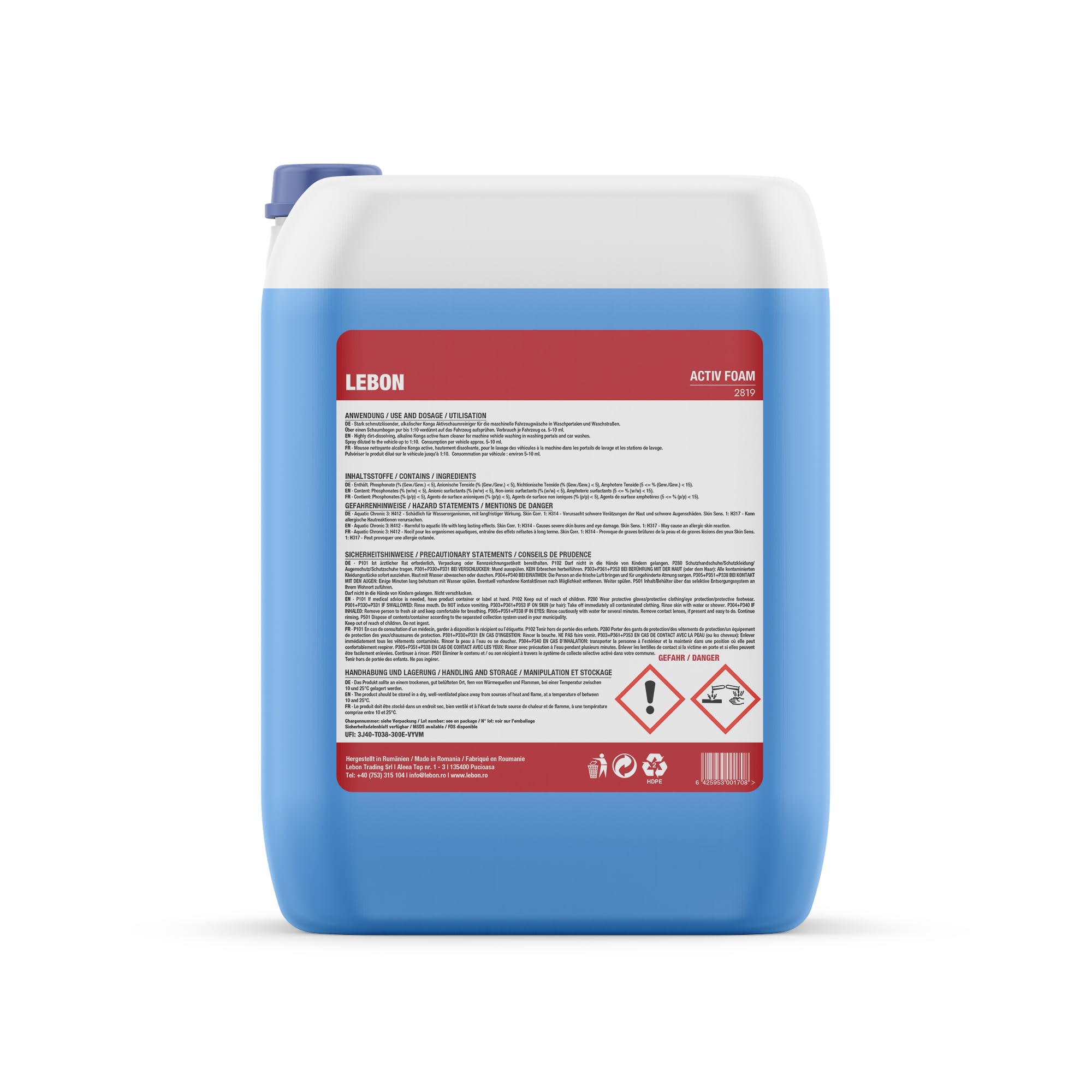 Konga Activ Autoshampoo 20L Blue Snow Foam – blauer Schaum mit starkem Abperleffekt & Wachs | Hochkonzentrierter Aktivschaumreiniger für Hochdruckreiniger & Schaumpistole | Powerschaum fürs Auto