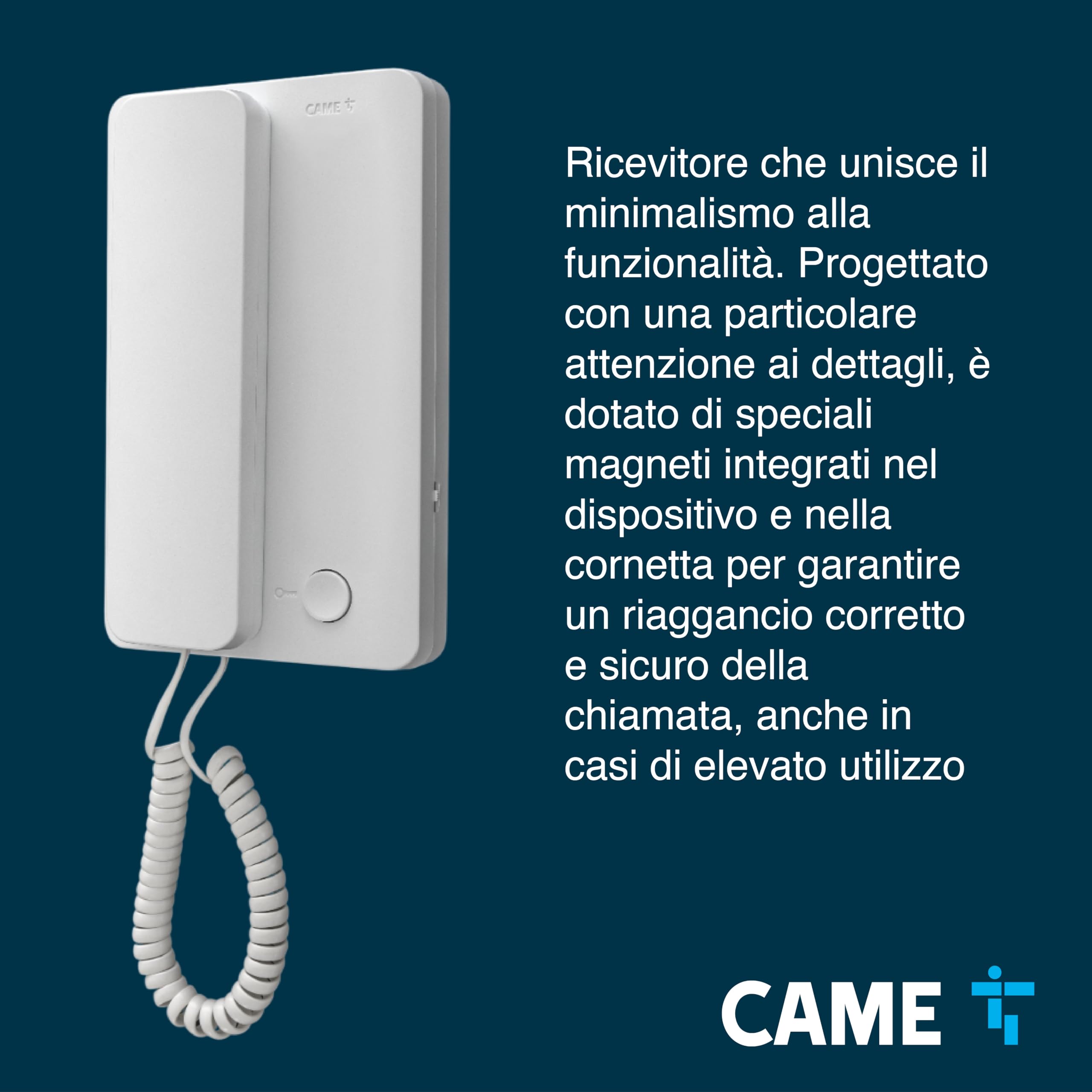 CAME Kit Citofonico AGT monofamiliare espandibile, completo di citofono interno a cornetta bianco AGT A200, unità esterna grigia HA/200, placca citofonica a un pulsante, base da parete, alimentatore