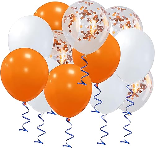 Globos de látex naranja y blanco de 12 pulgadas, globos de confeti naranja y blanco para decoración de fiestas, paquete de 50