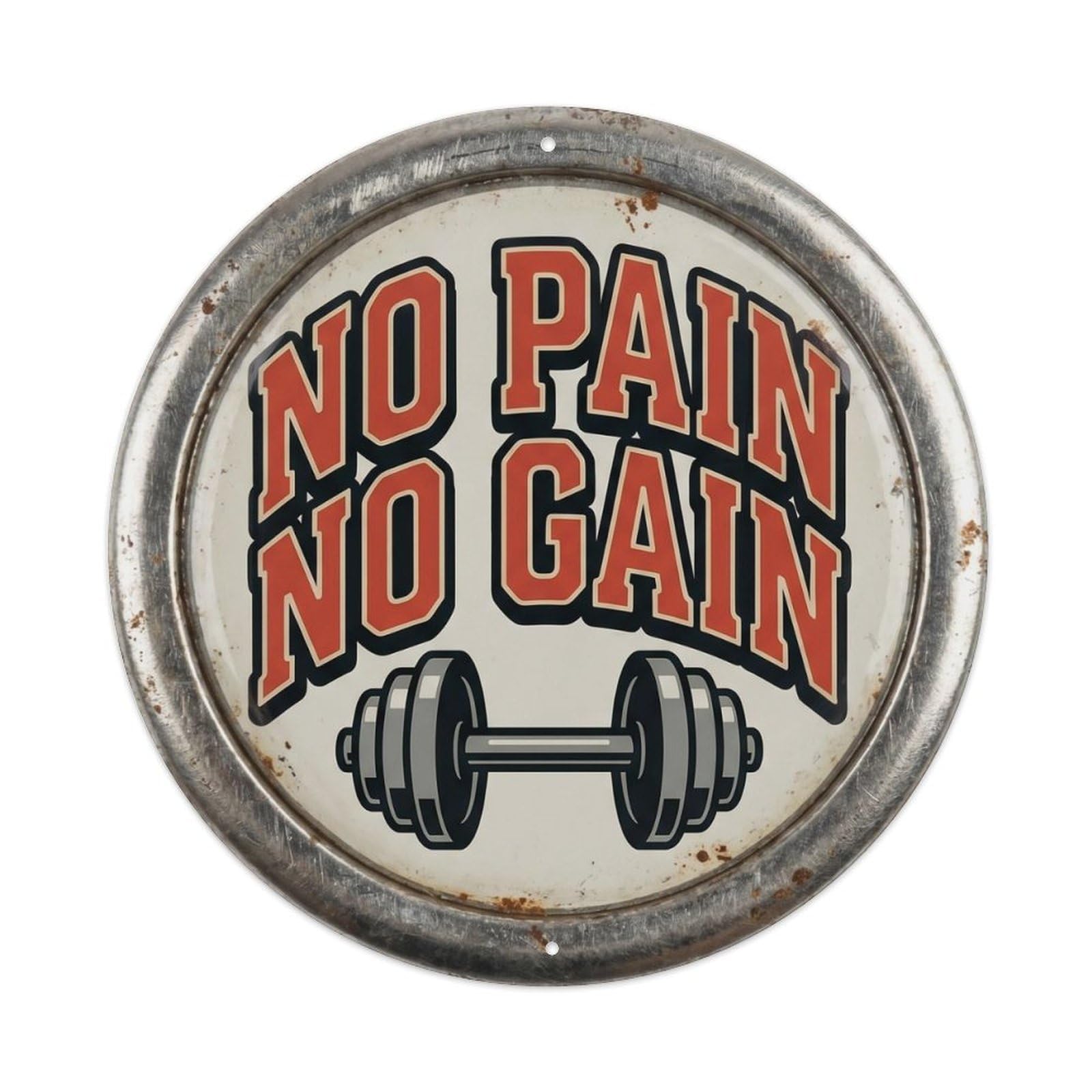 Cmhok Vintage Style No Pain No Gain Nostalgic Garage Display Retro Slogans Metal Tin Sign Plaque Wall Decor For Cafe, Club, Garden Round Metal Poster 8X8inch