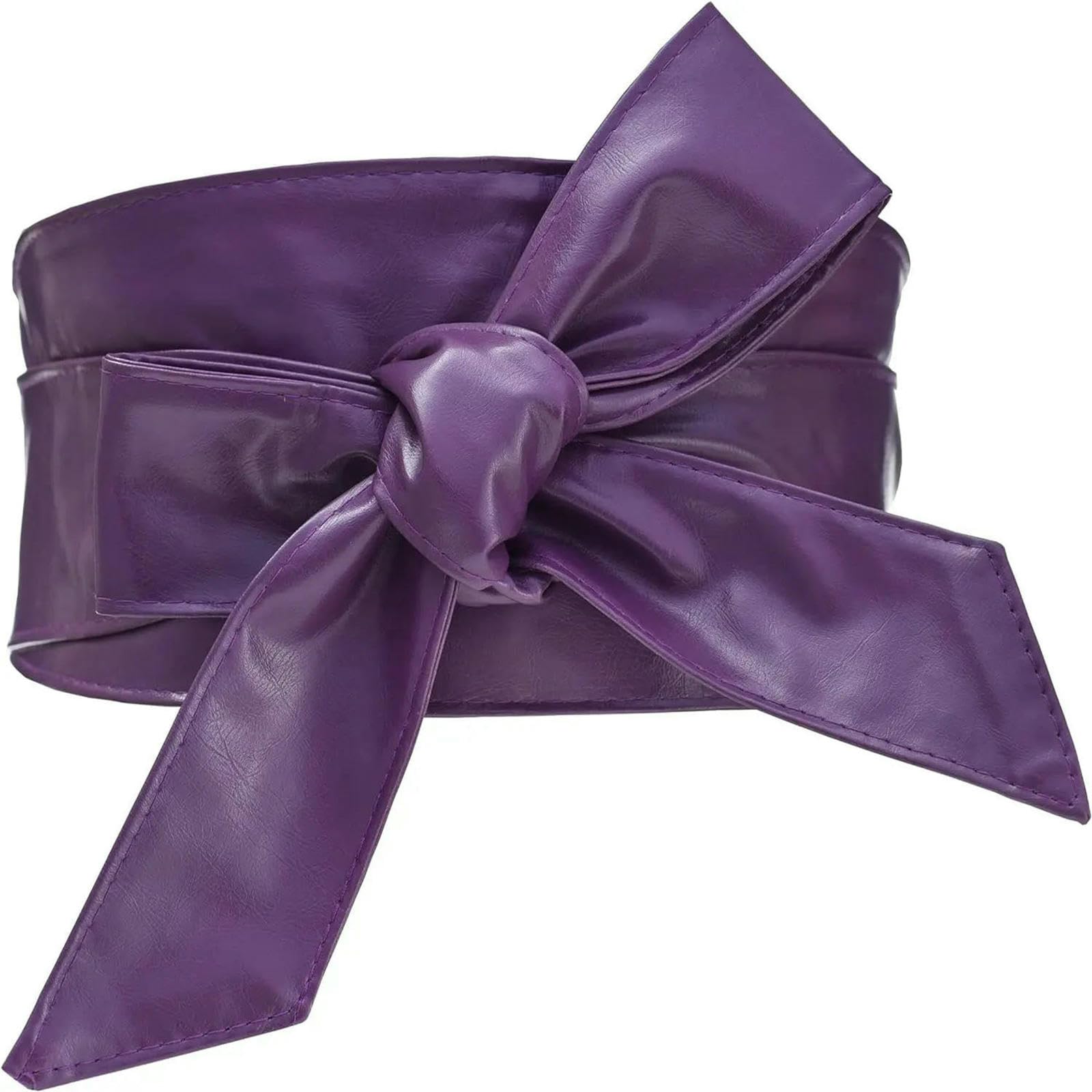 Yydpyzbd Women's Purple Belt Woman Wide Pu Leather Obi Self Tie Cinch Wrap Around Bowknot Waistband For Dress