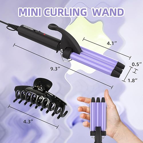 Miniatura 5 de Plancha rizadora de pelo de 12 pulgada, mini rizador de cabello para mujeres, ondas de playa, rizador de 3 barriles con turmalina de cerámica,