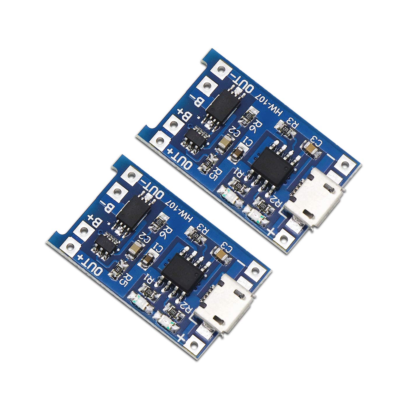 Pack of 2 TP4056 Micro USB Lithium Battery Charging Converter with Overcharge Discharge Over-Current Protection Charging Board (5V,18650)