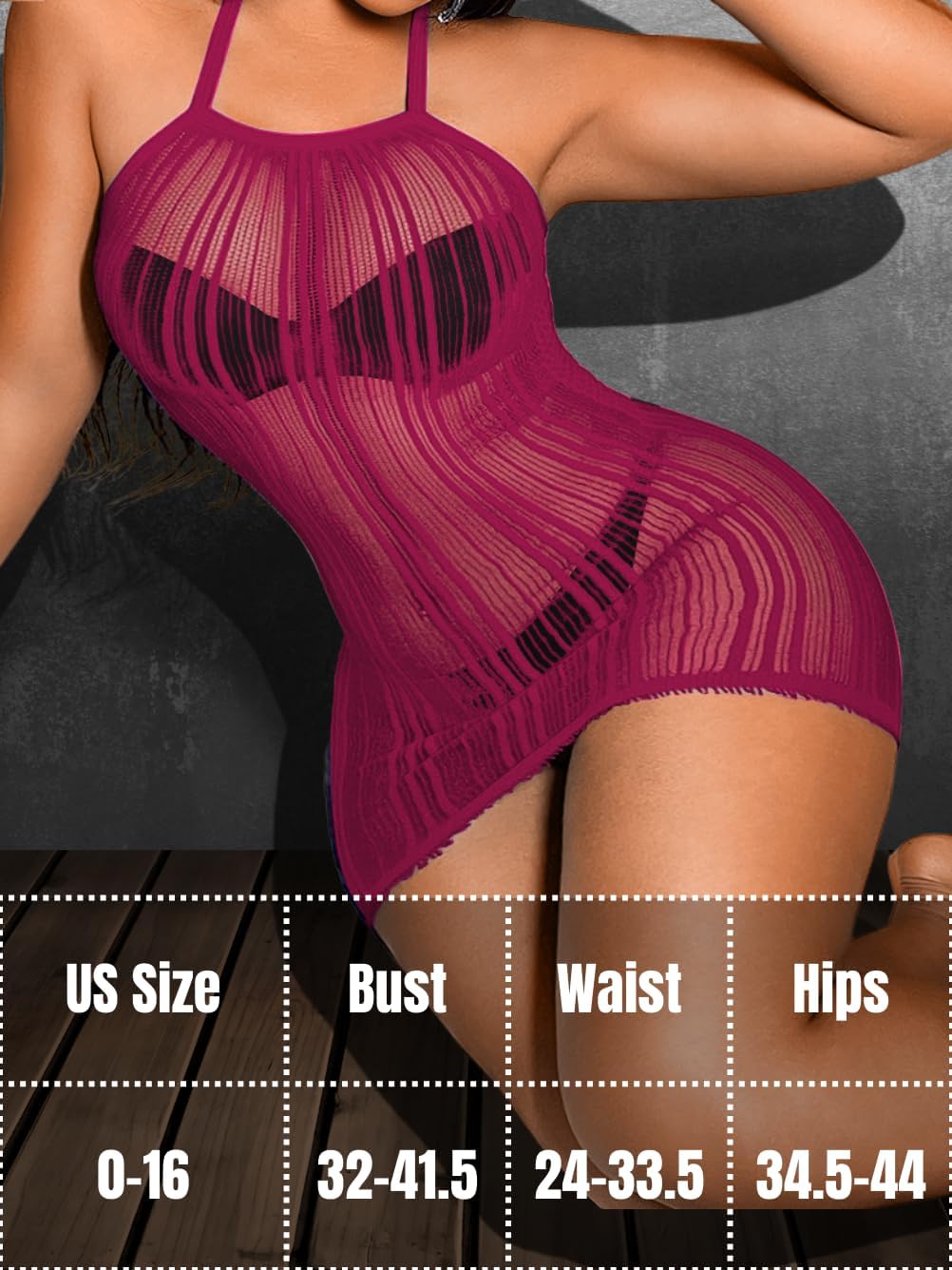 EHSUAYB Sexy Women Fishnet Mini Dress Club, Lingerie Bodycon Rave Dresses, Exotic Dancer Outfits Going Out Daily Wear 0-16 - Image 6