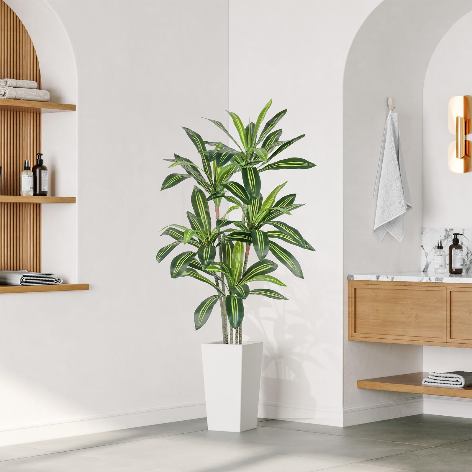 YOLEO Pianta artificiale con drago, 160 cm, con vaso bianco, piante artificiali | Per soggiorno, ufficio, giardino, decorazione per interni, regalo di inaugurazione della casa