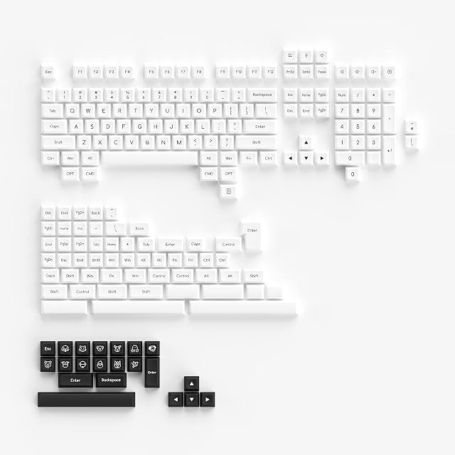 Akko Keycaps 195 Keys, SAL Profile, ABS Double-Shot Full Keycap Set, ANSI + ISO Layout with Mac Modifier for Mechanical Keyboards/DIY Kits (Black on White)