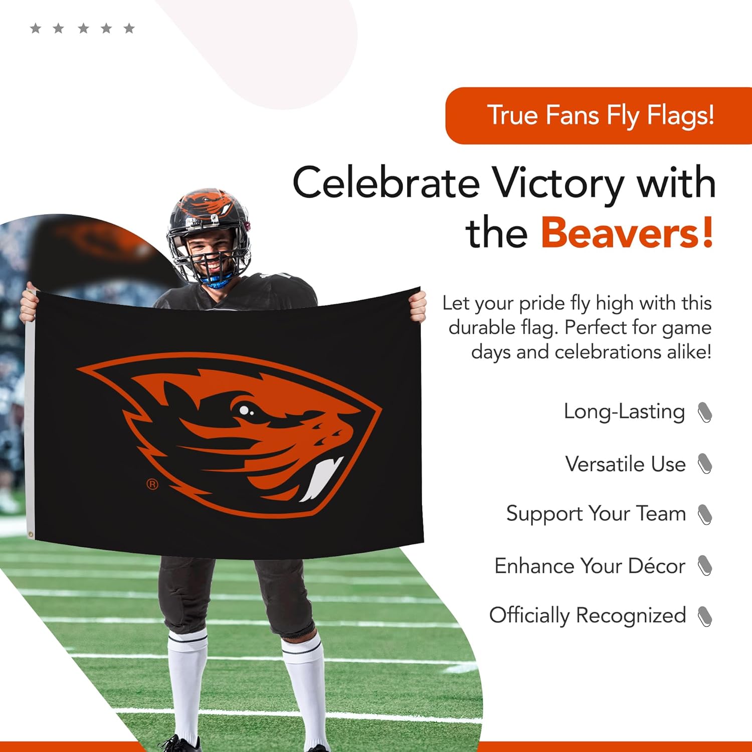 Oregon State Beavers College Sports Printed Flag - NCAA Licensed (Black, Orange, 3' x 5') - Image 5