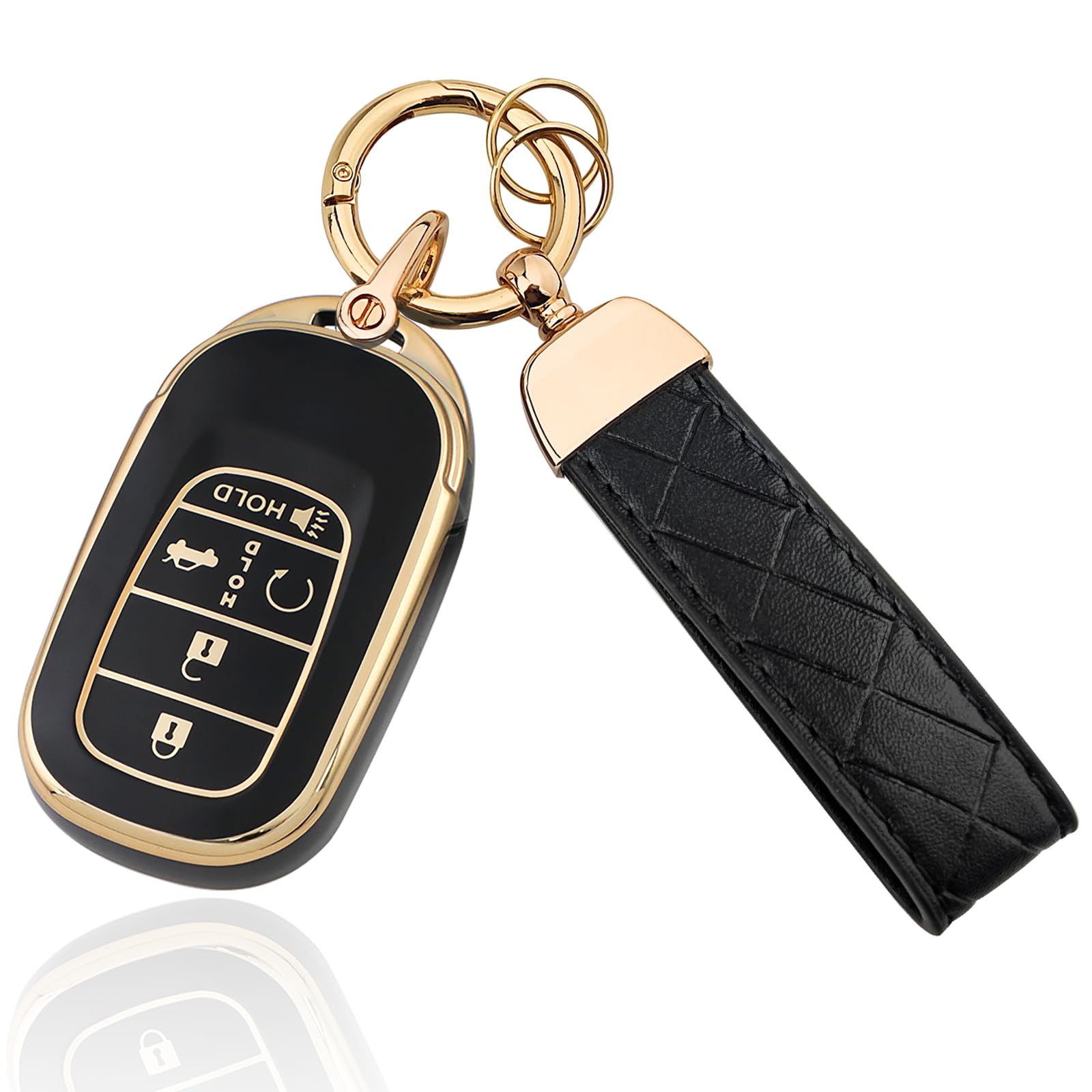 Aoocar TPU Key Fob Cover with Leather Keychain, Compatible with Honda Accord Civic HR-V CR-V Pilot Sport SI EX EX-L Touring 2022 2023 2024 2025 2026,