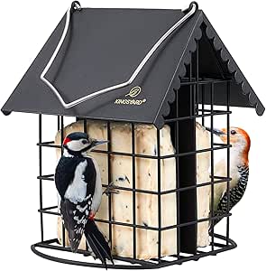 Kingsyard Double Suet Bird Feeder with Weatherproof Roof & Perch, All Metal, Suet Cakes Cage Bird Feeder for Outdoors Hanging, Easy to Clean & Refill, Black asin的图片