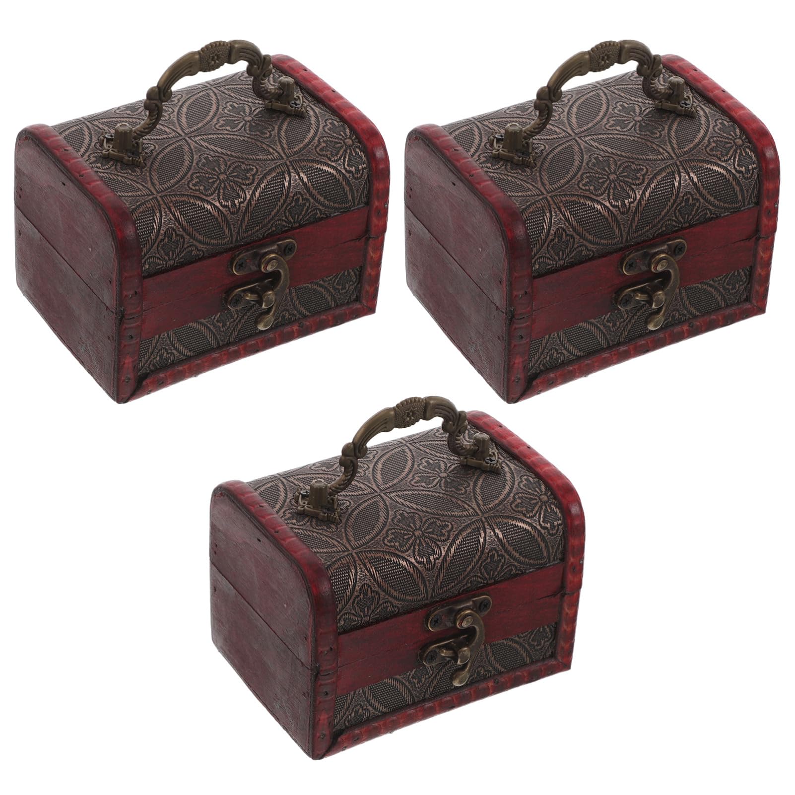 Boîte à bijoux vintage en bois lot de 3 coffrets de rangement rétro avec poignée pour bijoux et souvenirs
