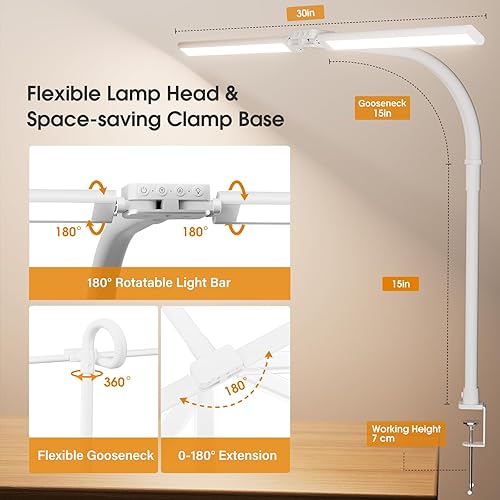 Miniatura 4 de Lámpara LED de escritorio para oficina en casa, luz de escritorio para computadora con abrazadera, lámpara de trabajo ajustable con cambio de color,