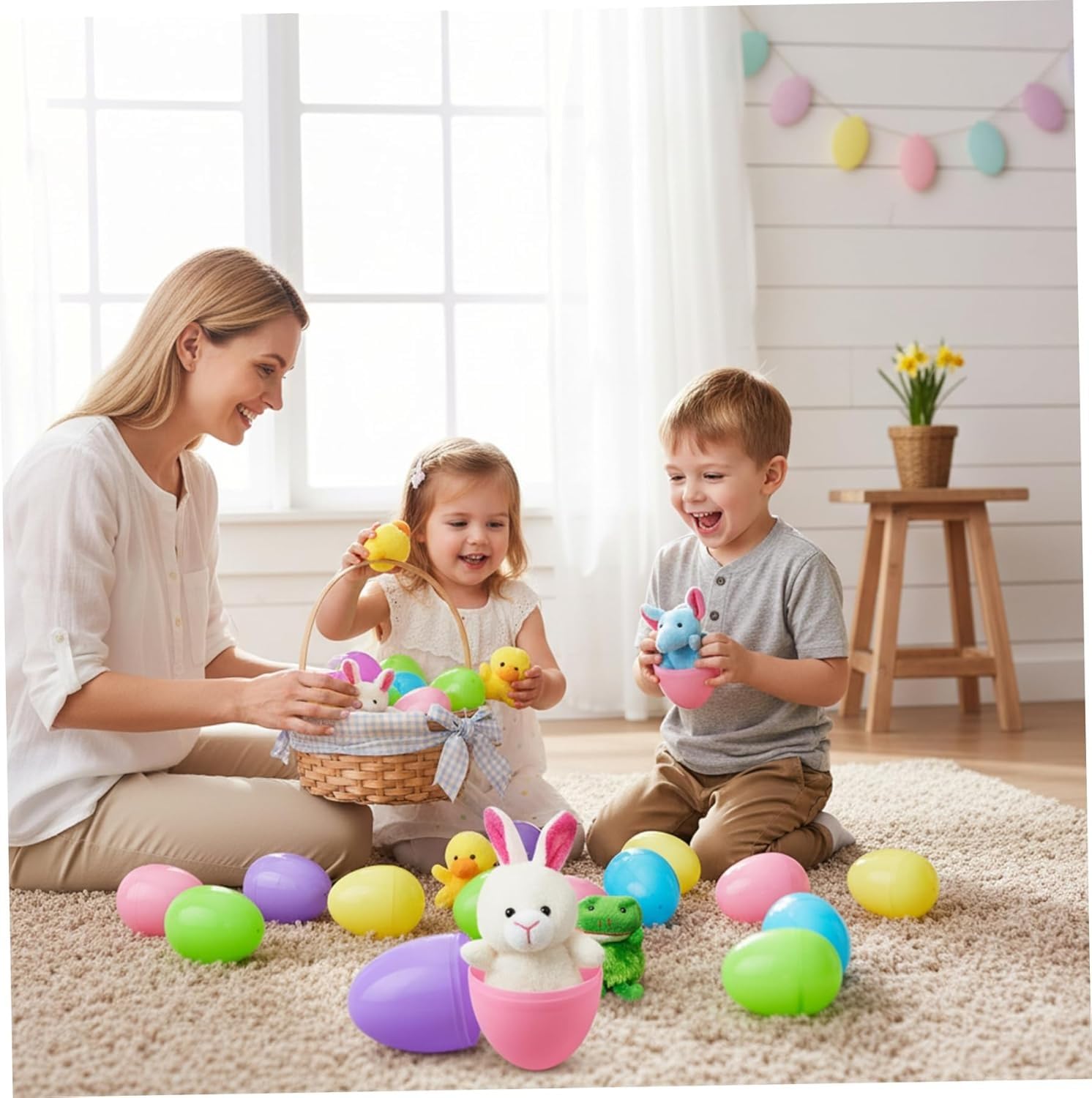 Générique Oeufs de Pâques remplis en Plastique avec Animaux en Peluche 12/24 pièces, remplisseurs d'œufs de Pâques avec Animaux en Peluche Surprise, paniers, Cadeaux fête, Vacances (24 pièces (2PCS))