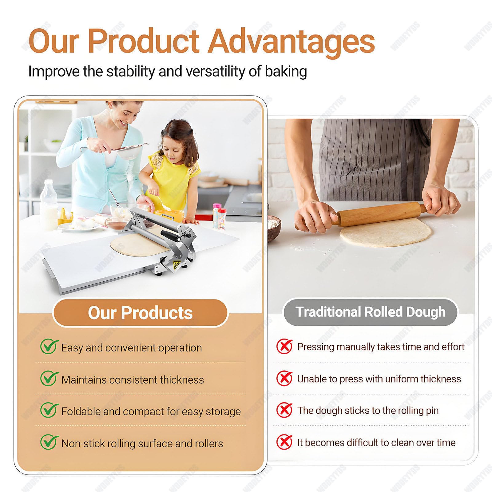 Folding Dough Sheeter,Manual Stainless Steel Dough Machine,Dough Sheeter Machine for Home,(With Sheeter Board) Thickness Adjustable,Suitable for Home and Commercial Use,Pizza,Pasta,Pastry Model400